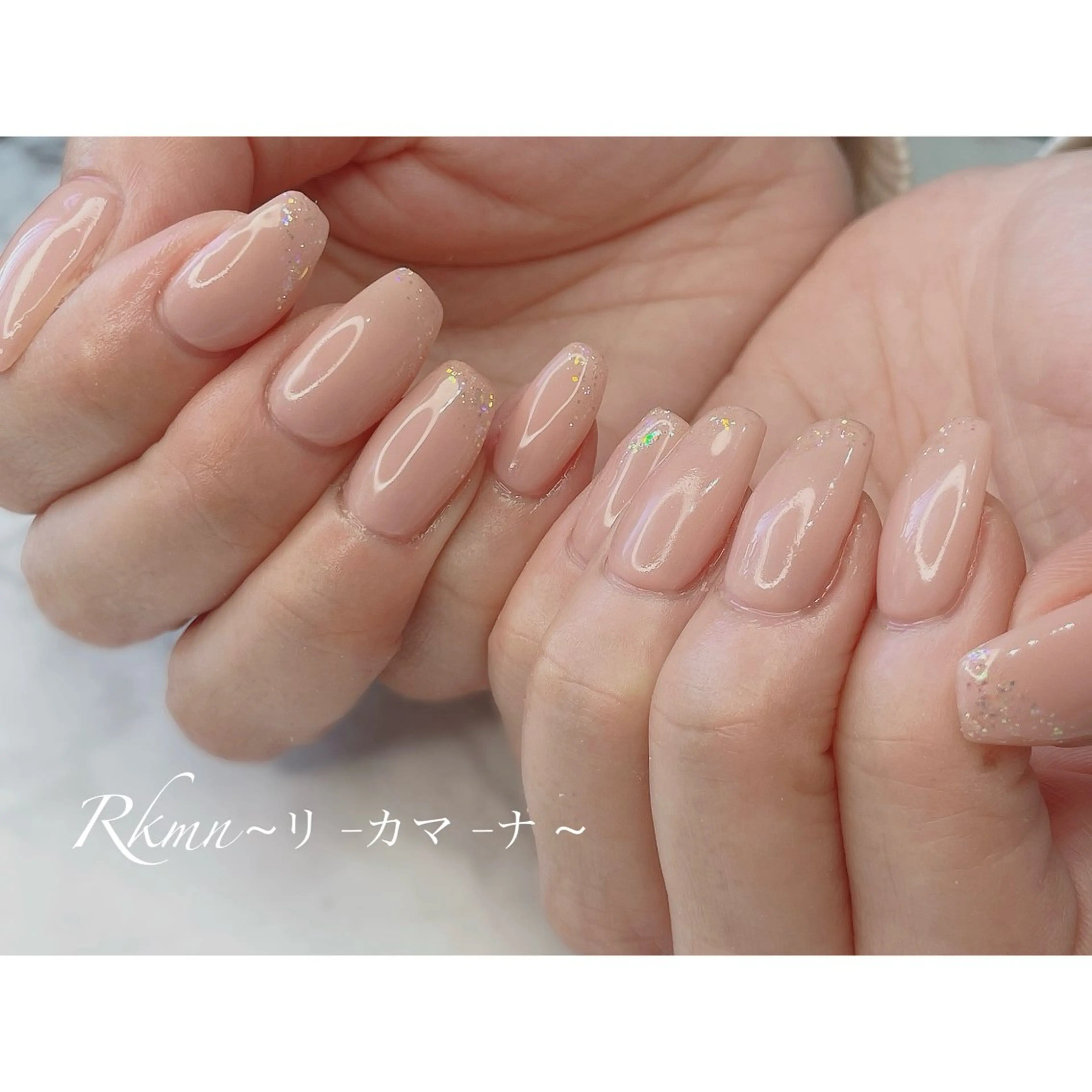 ネイル アートネイル フレンチネイル ラメ(グリッター) ピンク ピンクベージュ ハンドネイル フットネイル ハンドケア Rkmn ~リ-カマ-ナ~のネイルデザイン