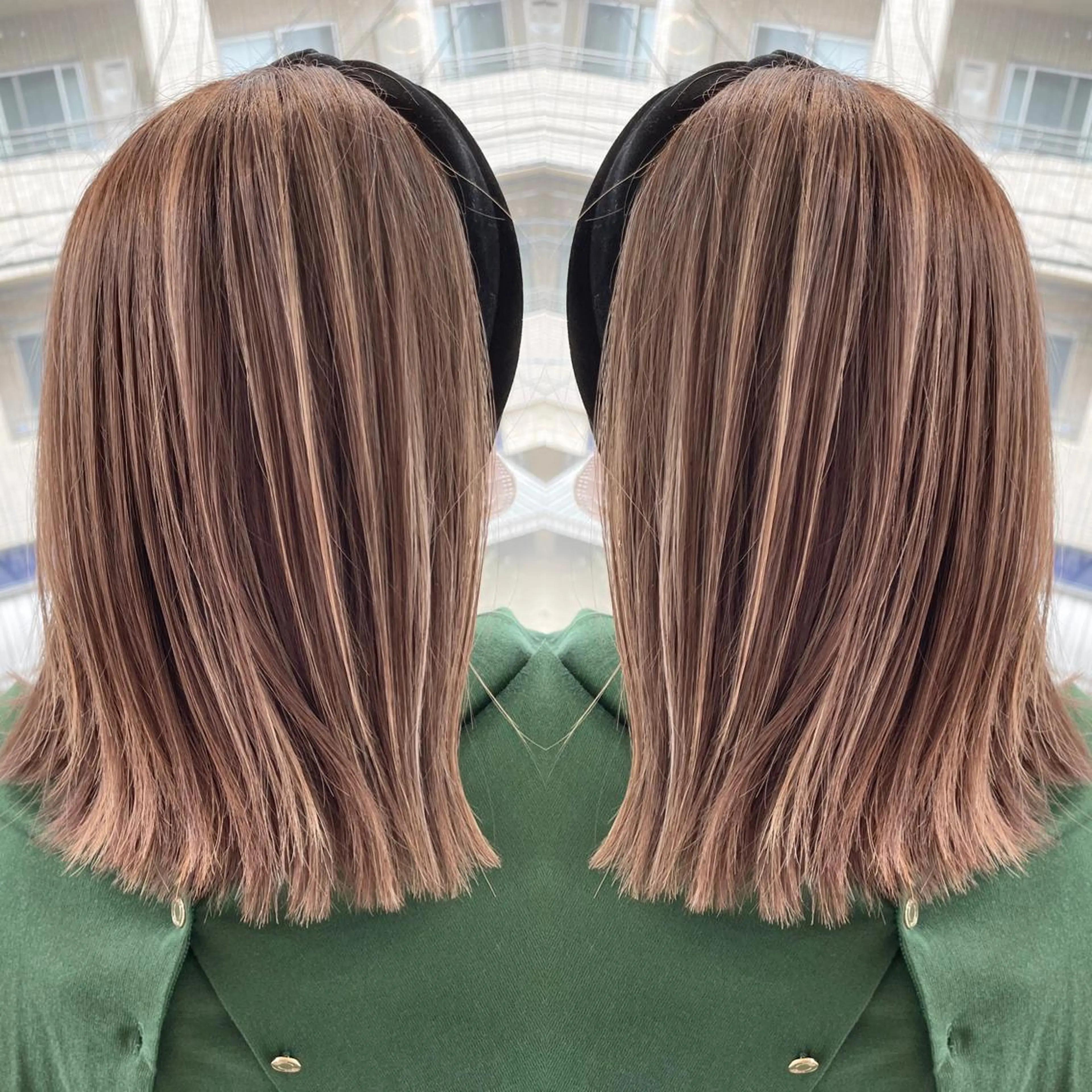 ミディアム ハイライト カット ヘアカラー ハイライトバレイヤー ジュ＆縮毛矯正✨櫻野のヘアスタイル