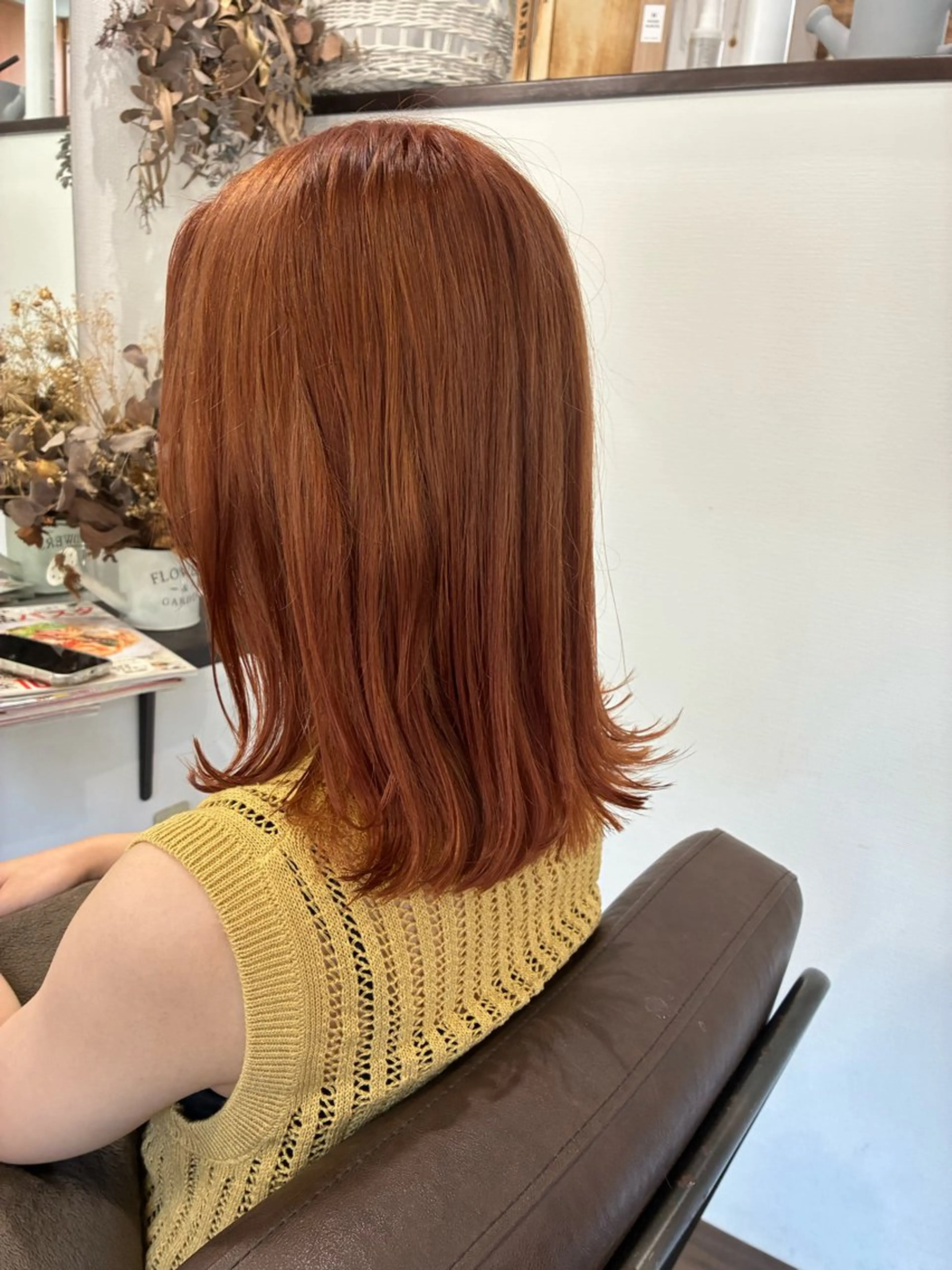 ミディアム カラー ブリーチ ブラウンカラー オレンジ オレンジブラウン カット ヘアカラー hair Libra所属・ヘアー リブラのヘアスタイル