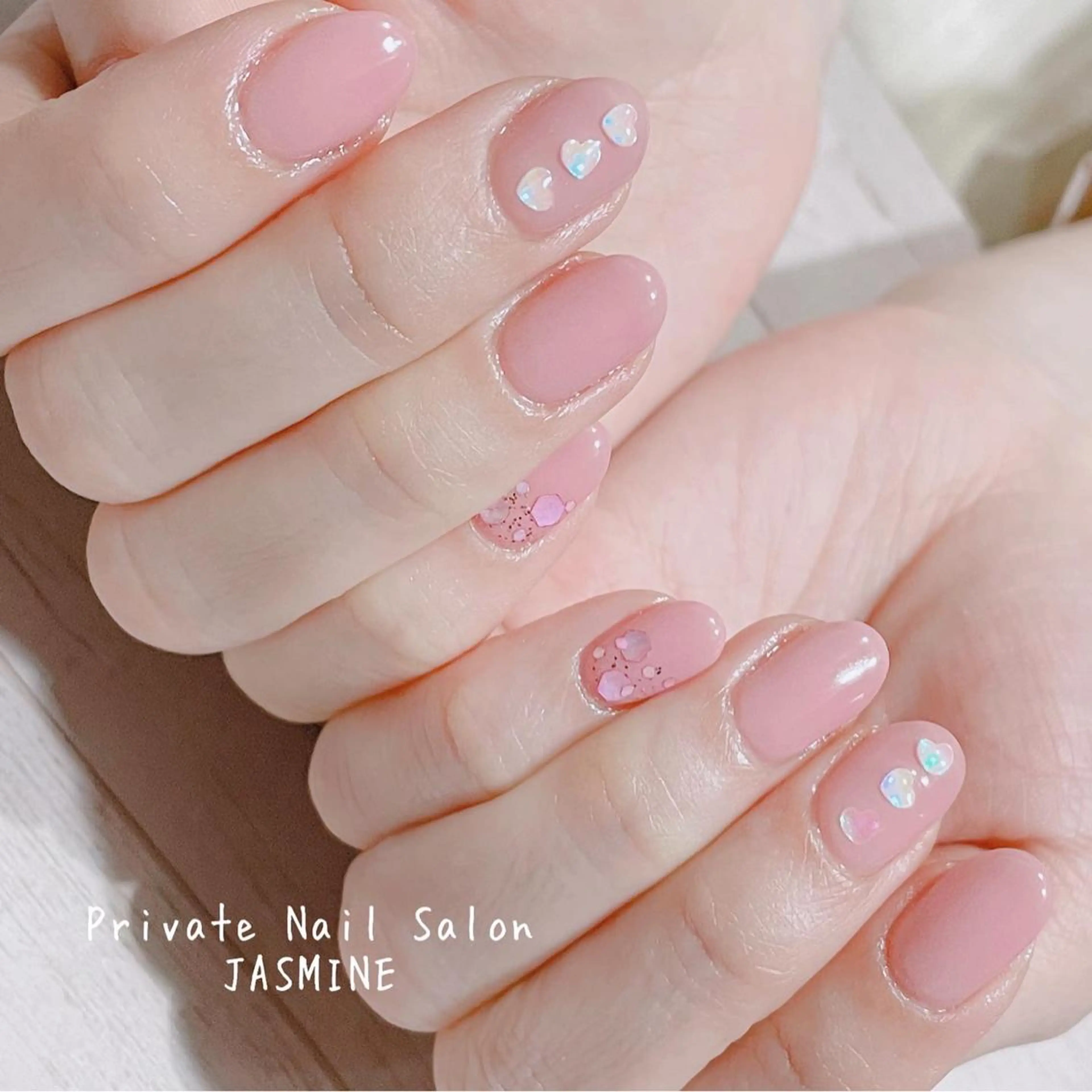 ネイル ハート ピンク シンプルネイル Nail salon JASMINEのネイルデザイン