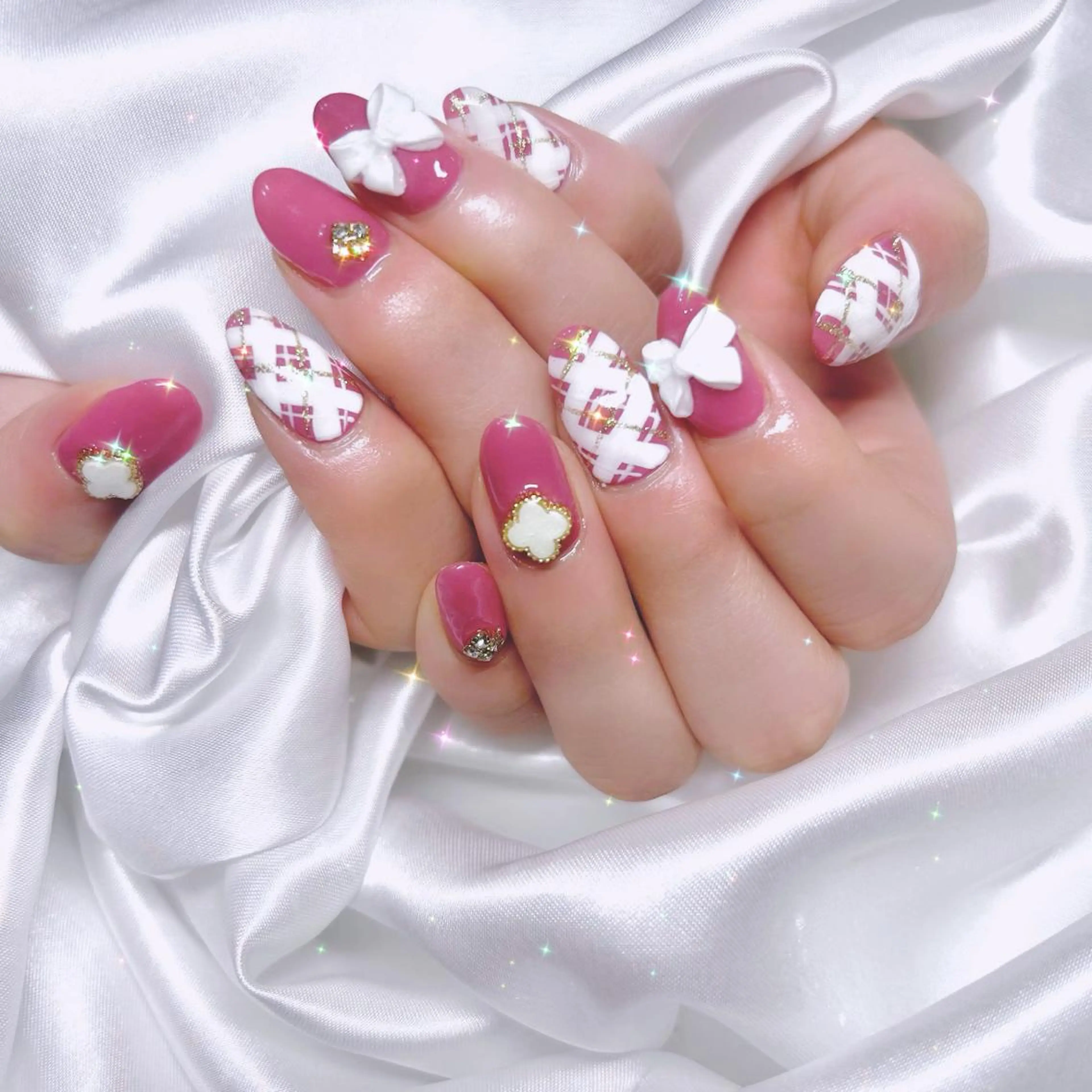 ネイル ジェルネイル 韓国ネイル 持ち込み パラジェル リボン élu by Noriko 前原のネイルデザイン