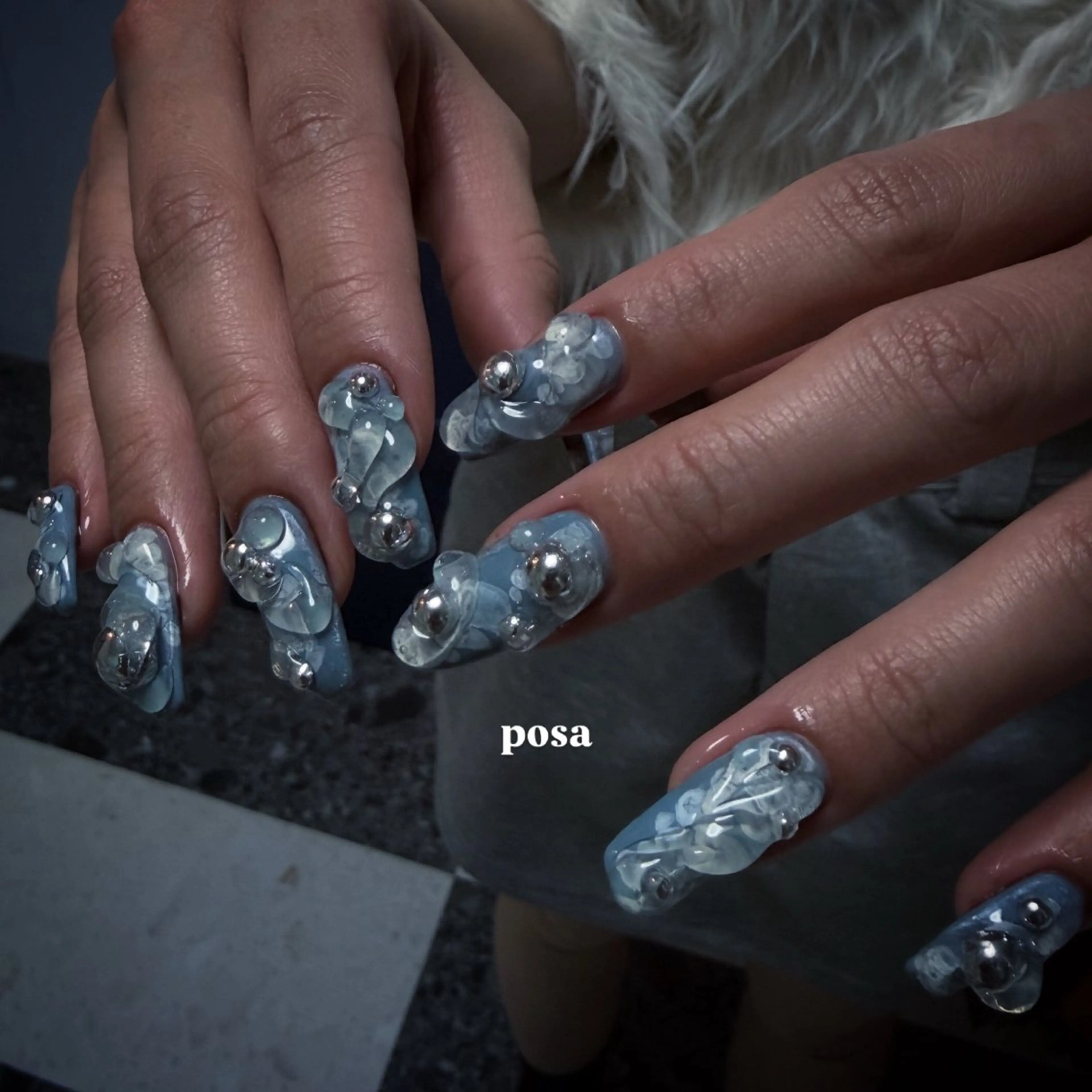 ネイル 水色 シンプルネイル ハンドネイル posa nail モエミのネイルデザイン