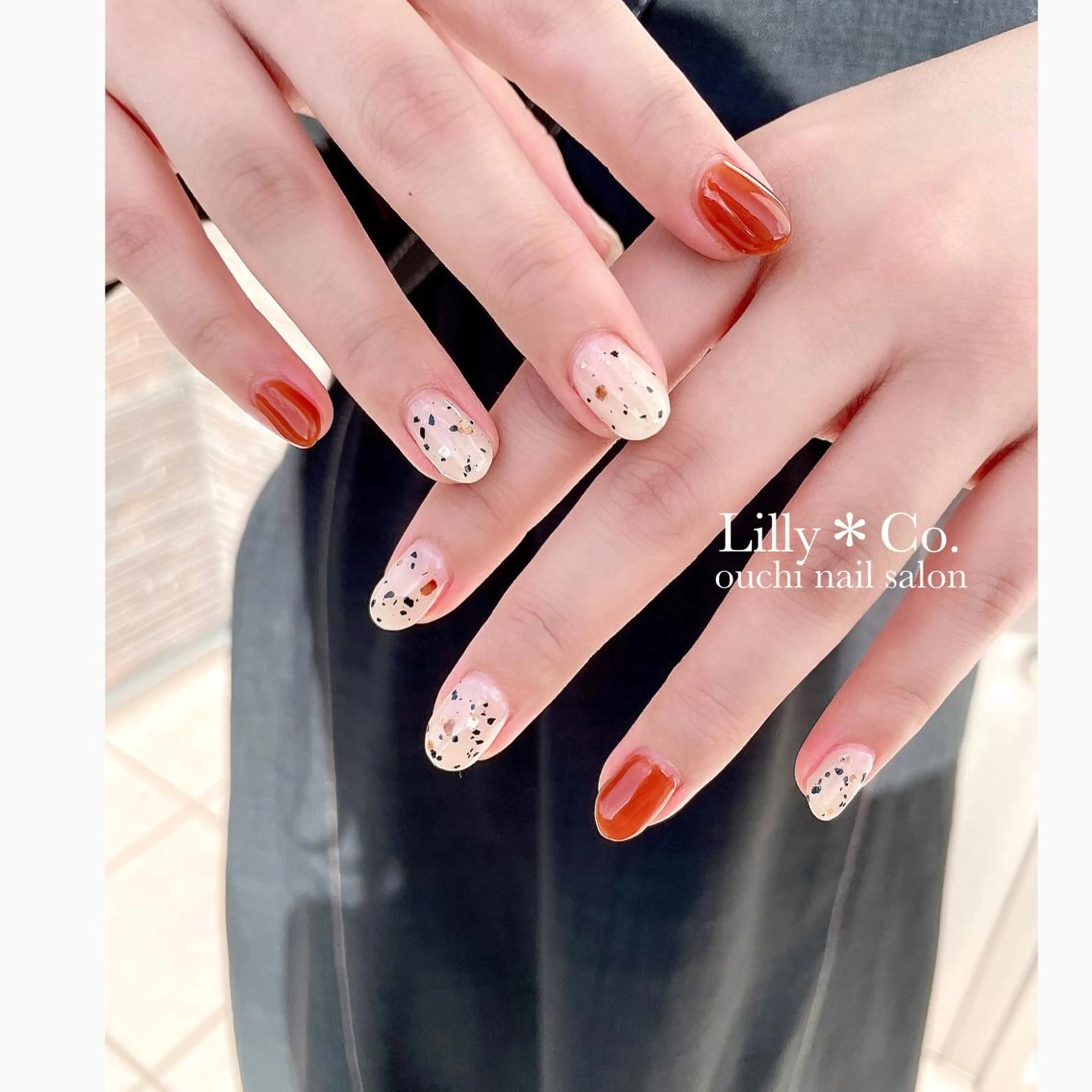 ネイル オレンジ ハンドネイル ハンドケア Lilly Co.のネイルデザイン