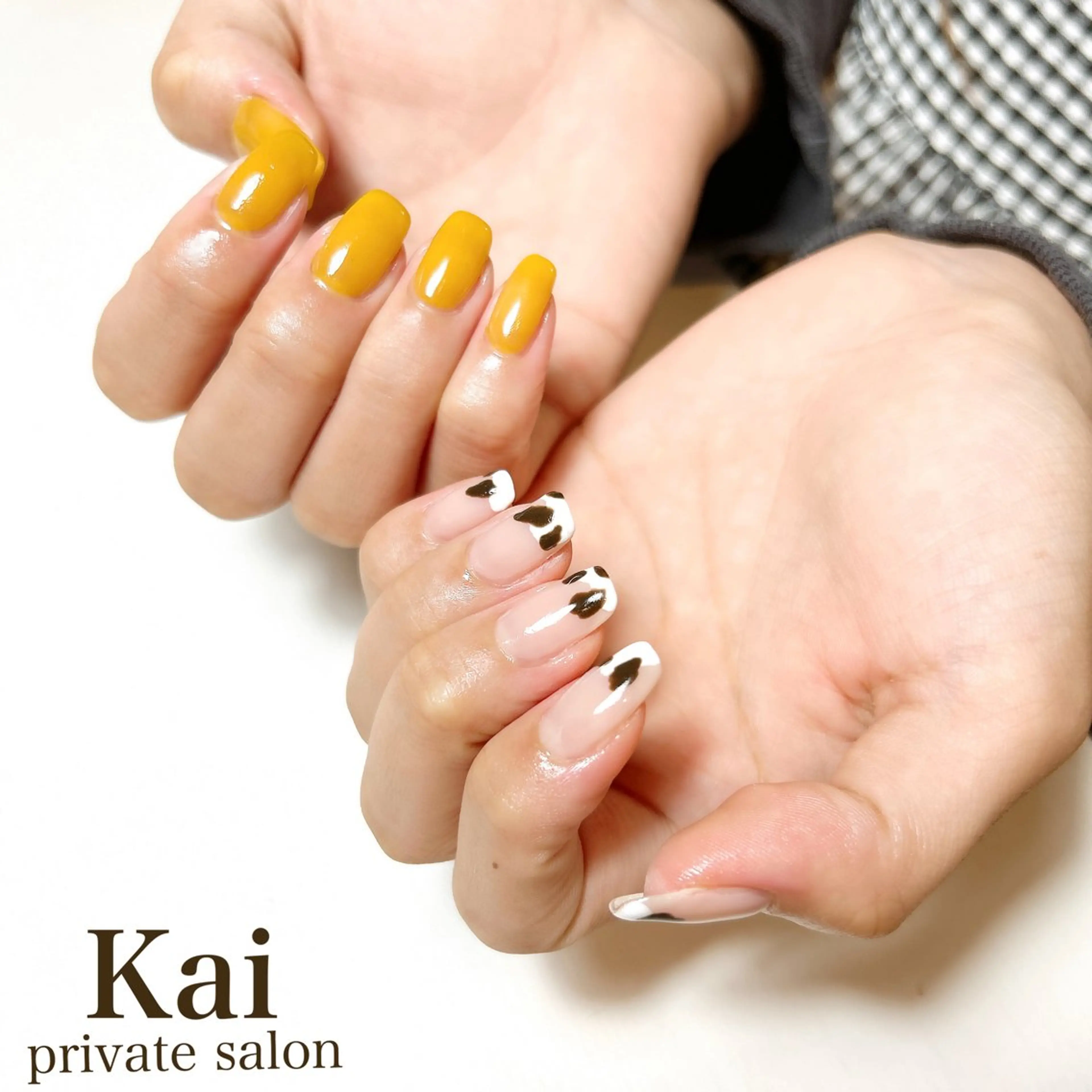 ネイル アニマル柄 フレンチネイル 韓国ネイル ニュアンスネイル ハンドネイル Kai  nail Mayukoのネイルデザイン