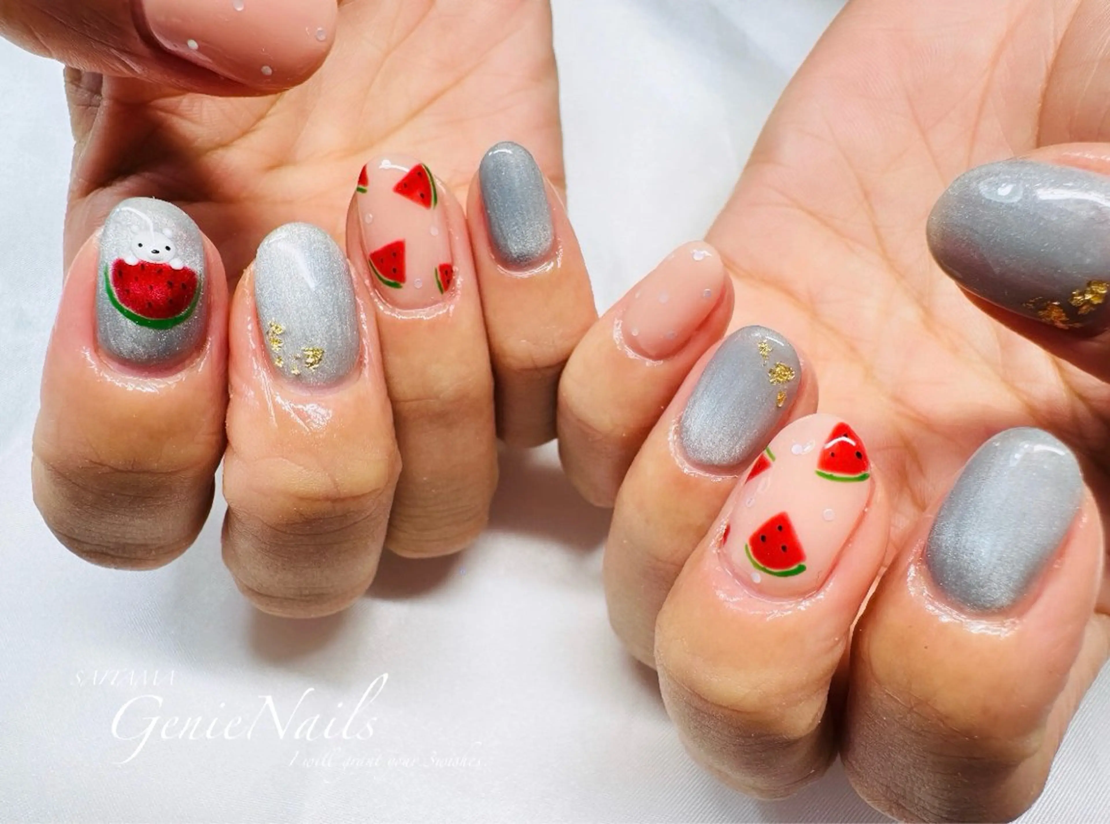 メンズ ネイル アートネイル 長さ出し 氷ネイル・うるうるネイル ロングネイル 持ち込み Genie Nailsのネイルデザイン