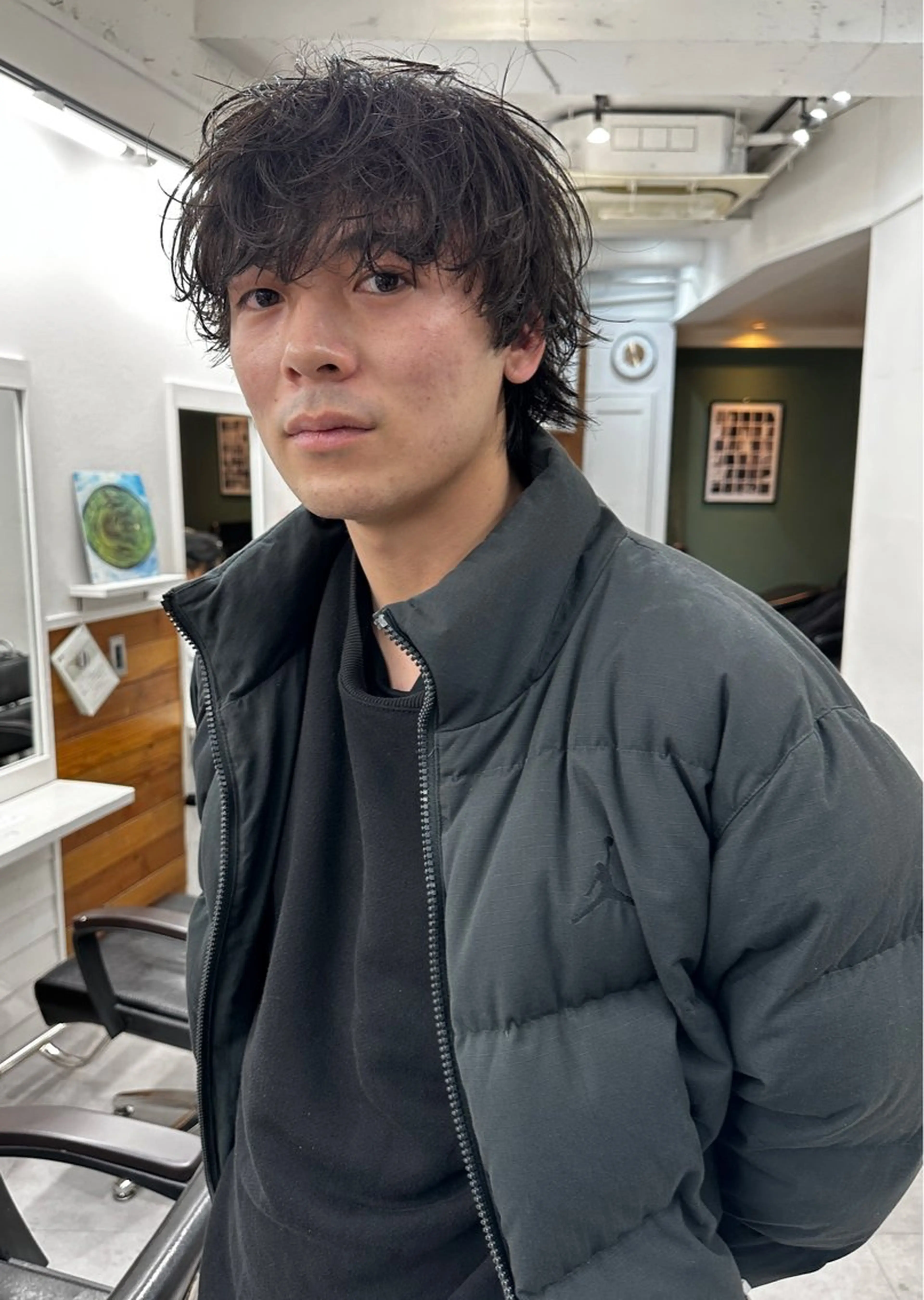 ミディアム パーマ メンズ カット パーマ グランジヘア 無造作ヘアHYUGAのヘアスタイル