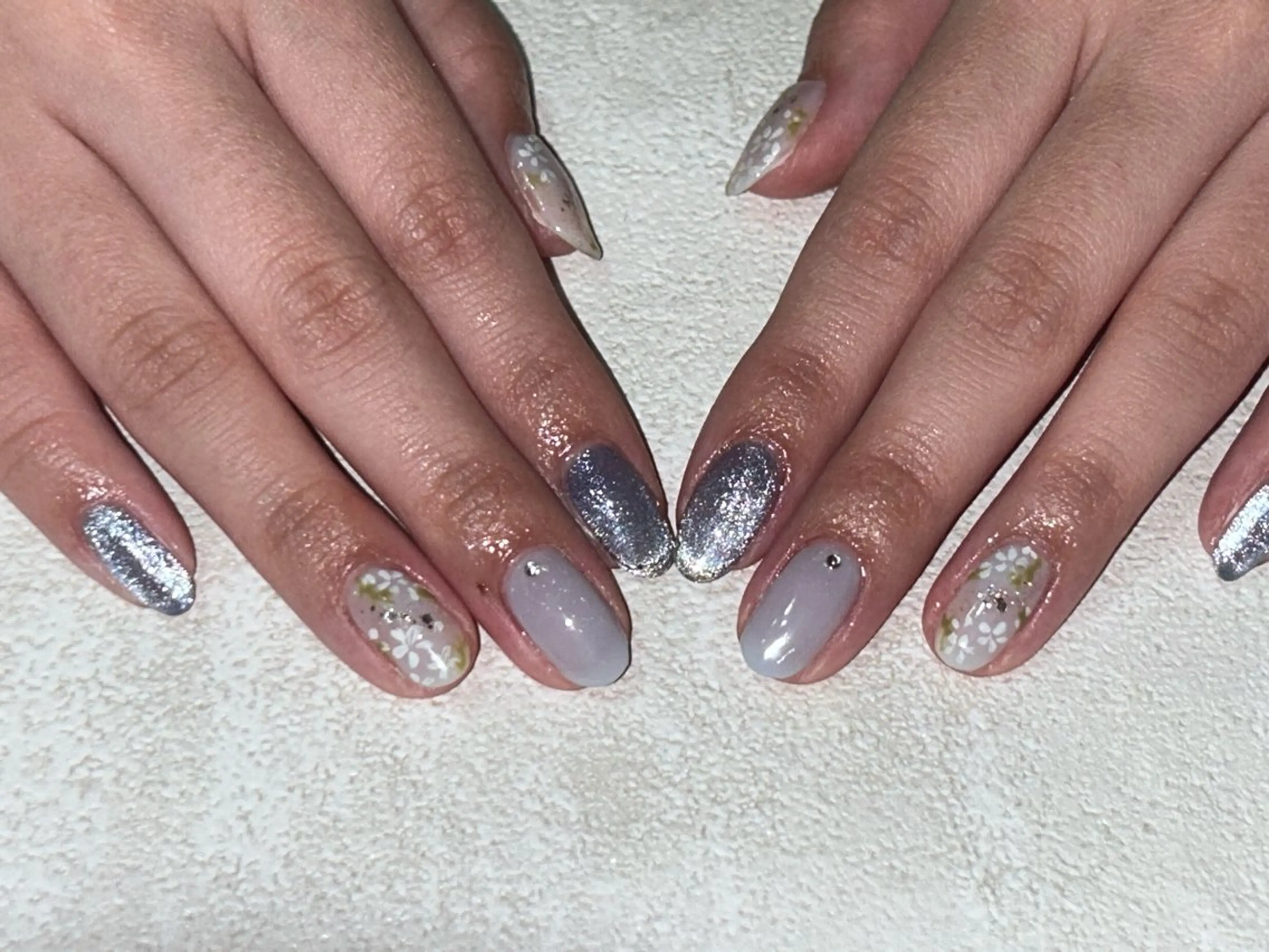 ネイル オーロラネイル 桜ネイル フラワーネイル フットネイル フレンチネイル ハンドネイル kikinail 溝の口のネイルデザイン