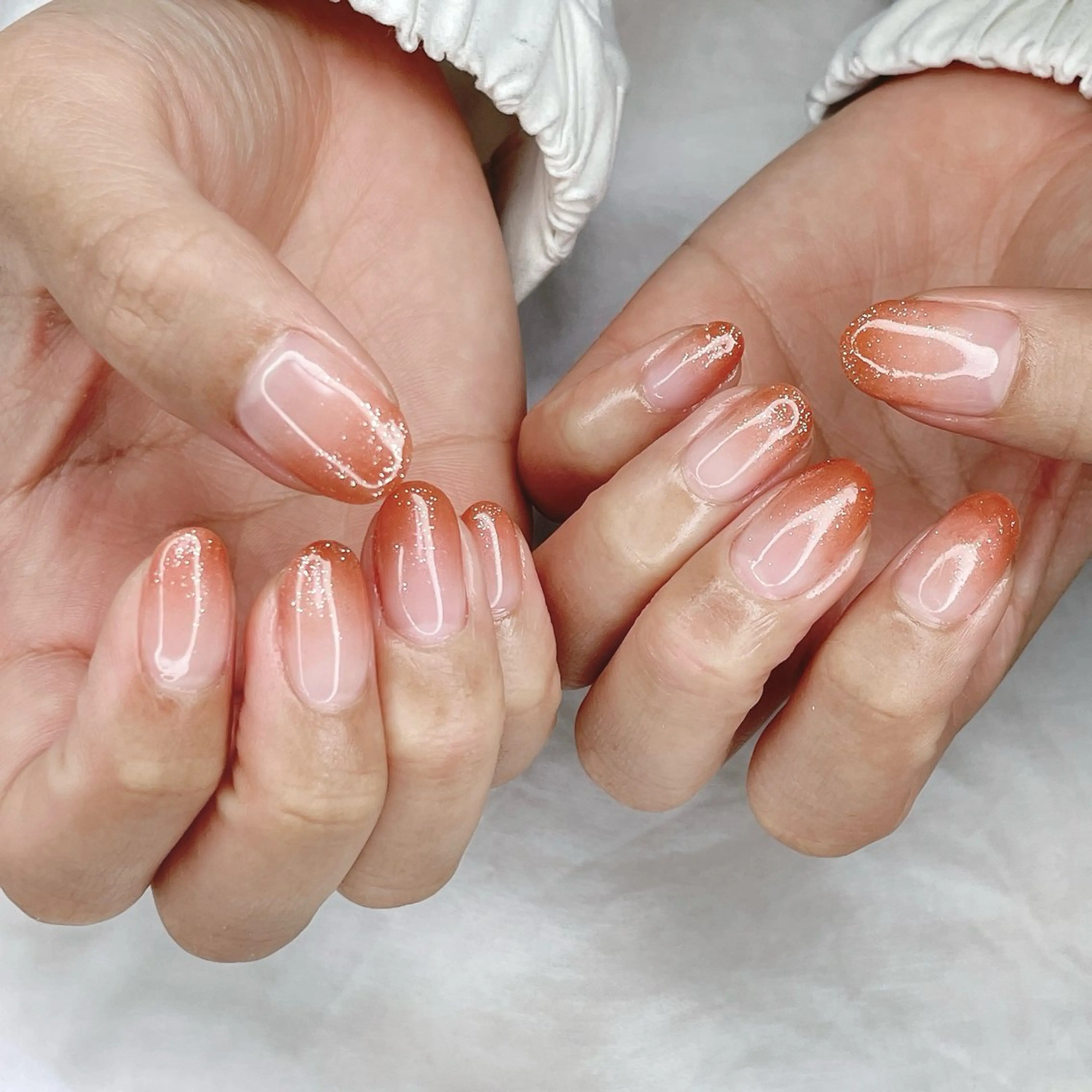 ネイル ブラウン ジェルネイル グラデーション ラメ(グリッター) オレンジ Nail koko∞Linkのネイルデザイン