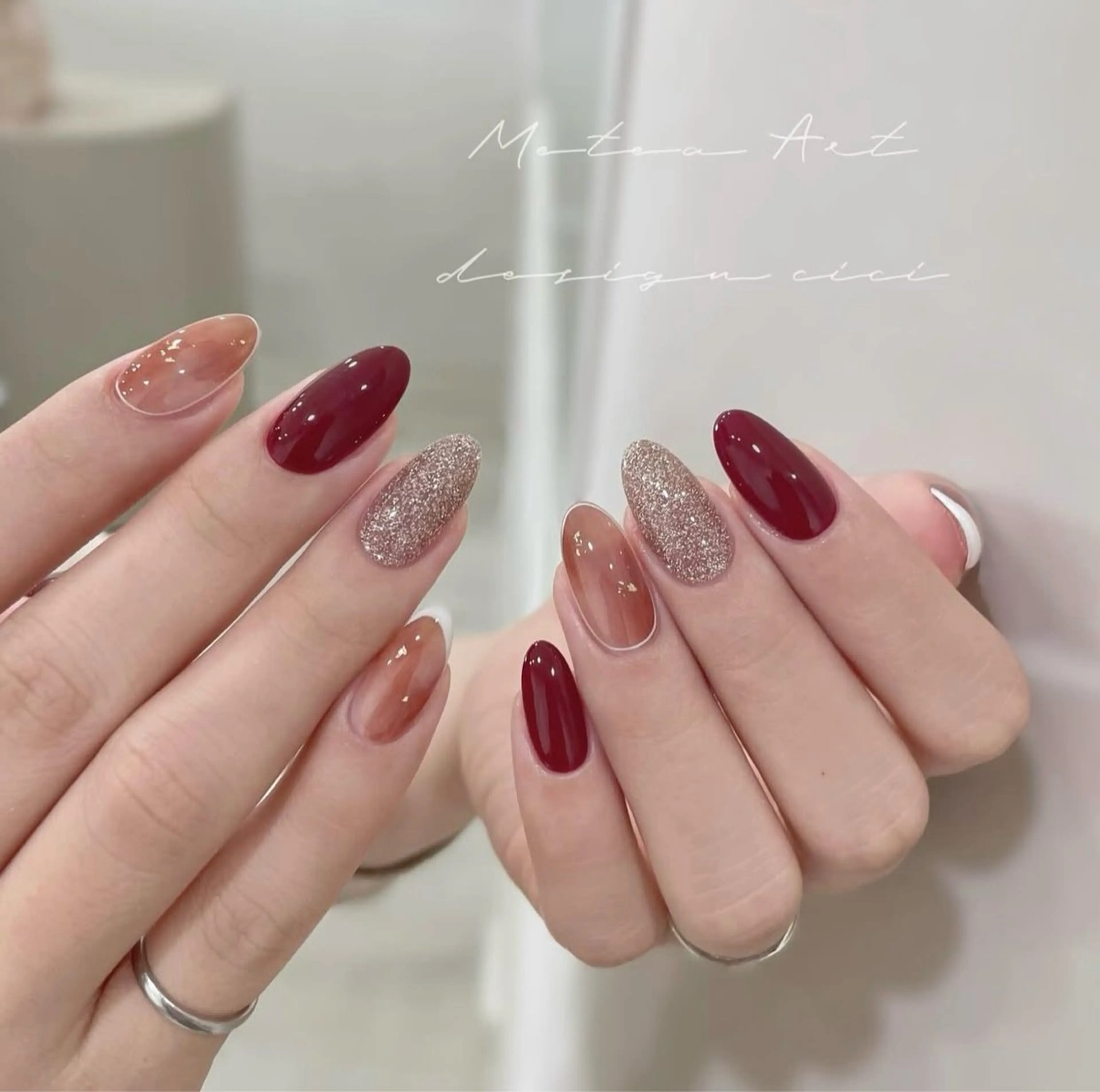ネイル アートネイル フラッシュネイル フレンチネイル ガラスフレンチ グラデーション ハンドネイル M2 BEAUTY リュウのネイルデザイン