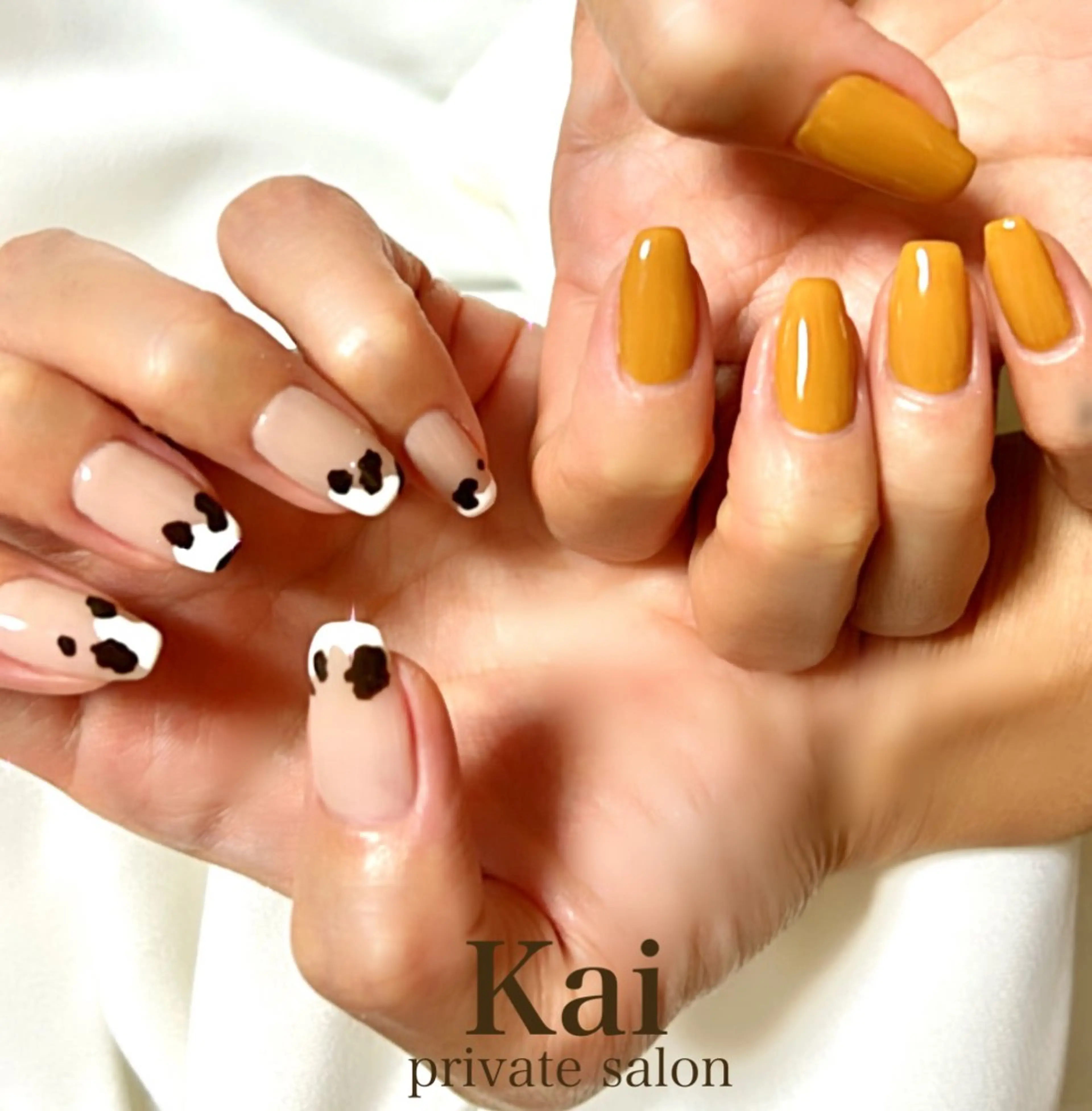 ネイル アニマル柄 フレンチネイル 韓国ネイル ニュアンスネイル ハンドネイル Kai  nail Mayukoのネイルデザイン