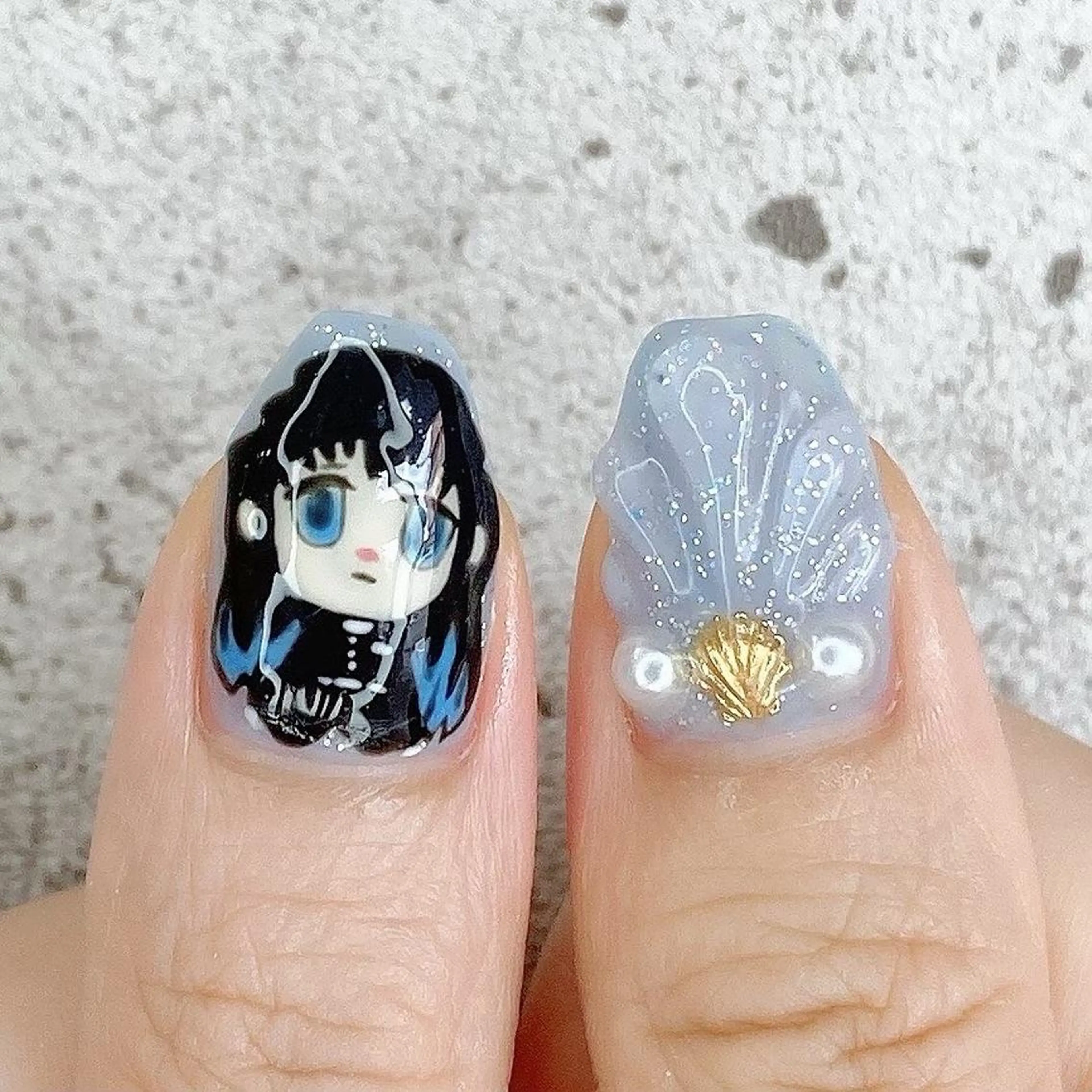 ミディアム カラー パーマ ヘアアレンジ メンズ キッズ ネイル マツエク・マツパ アイブロウ ブルーカラー ブルー ジェルネイル キラキラネイル パラジェル Salon Ｋのネイルデザイン