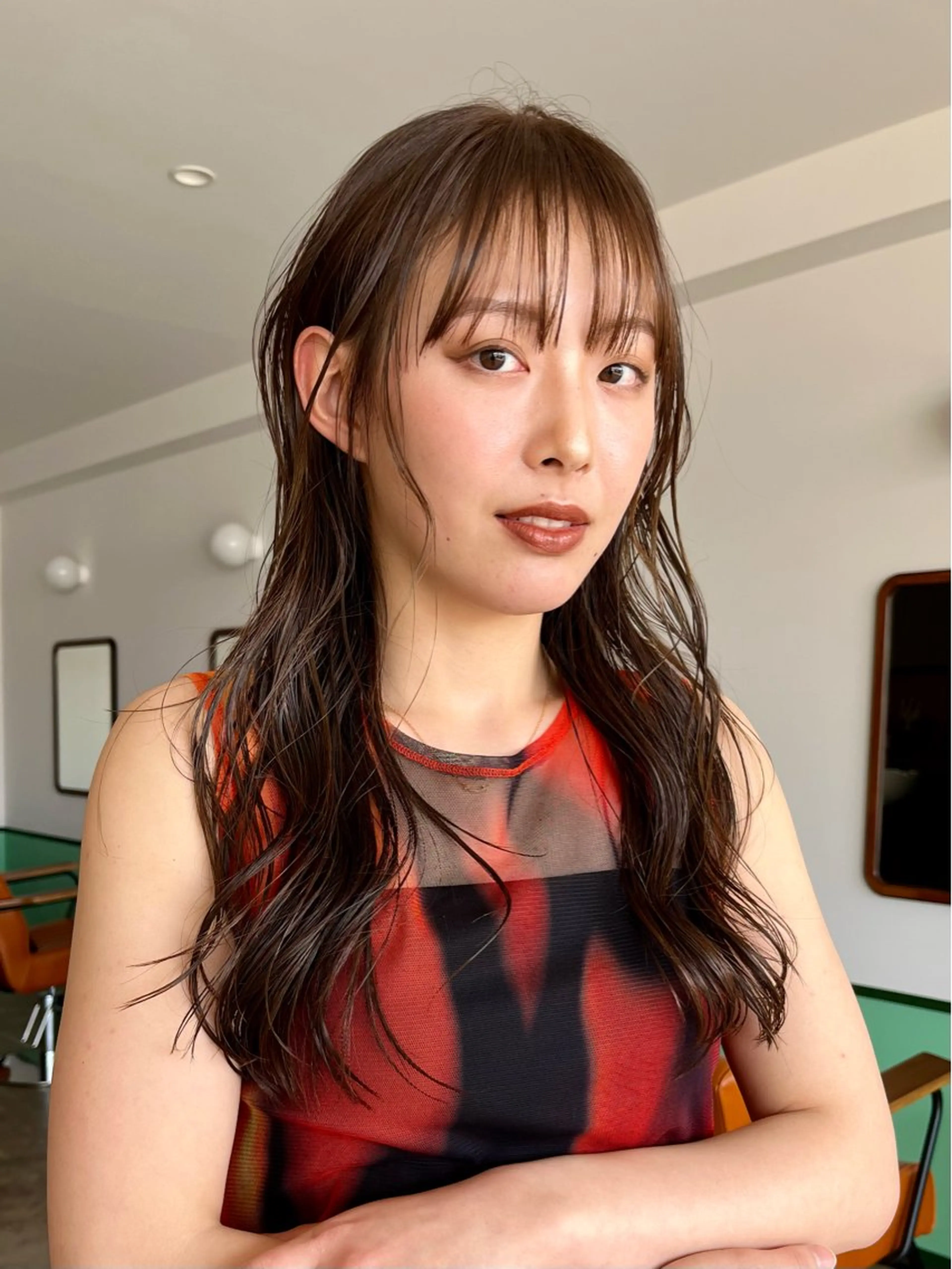 ロング カラー ヘアアレンジ アッシュ アッシュブラウン ブラウンカラー カット ヘアカラー LOBBY HIMERIのヘアスタイル