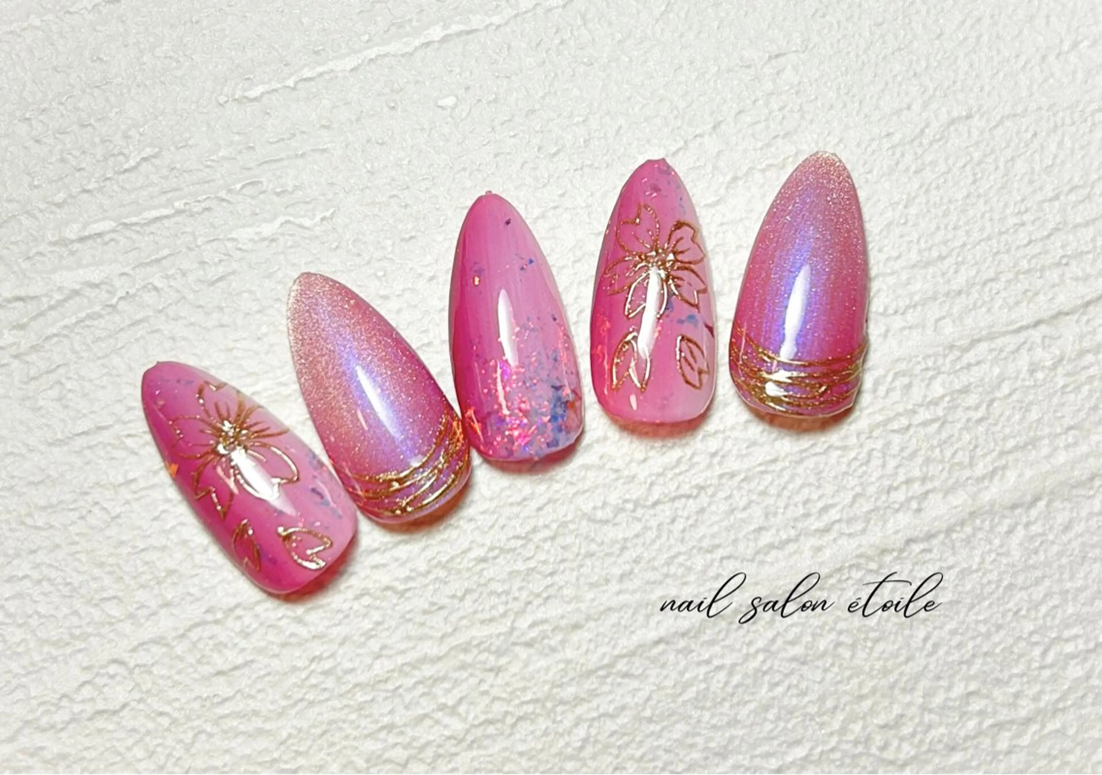 ネイル アートネイル 桜ネイル 入学式 卒業式 ミラーネイル ハンドネイル nail salon étoileのネイルデザイン