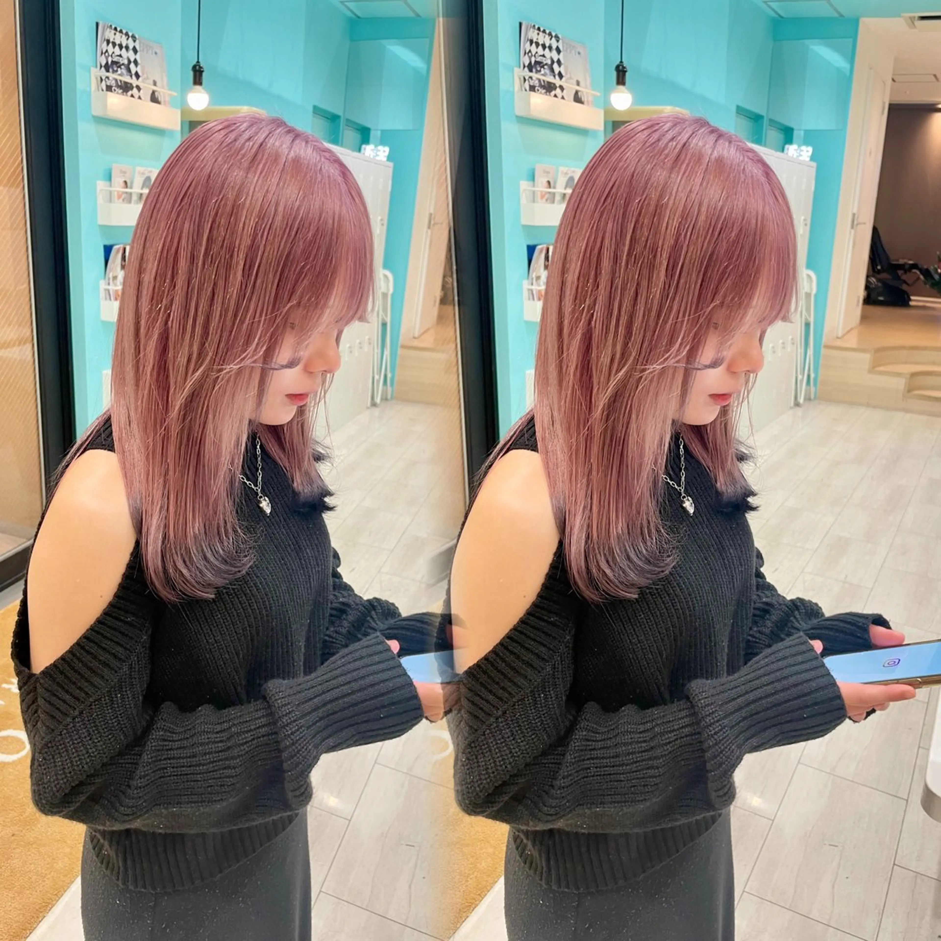 セミロング カラー ベージュカラー ブリーチ ブルーカラー ケアブリーチ 透明感カラー ハッシュカット レイヤー池袋のヘアスタイル