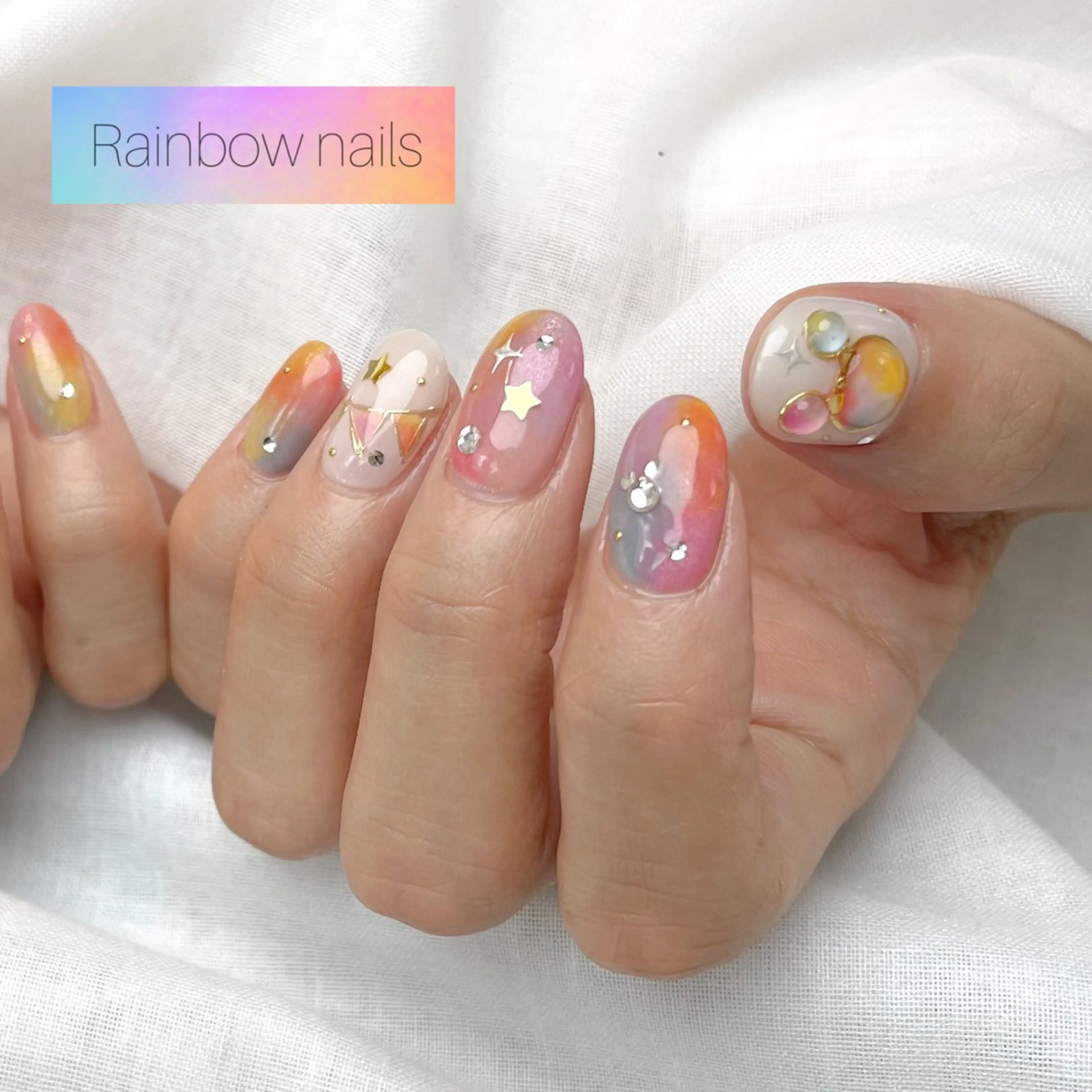 ネイル Rainbow nailsくろちゃんのネイルデザイン