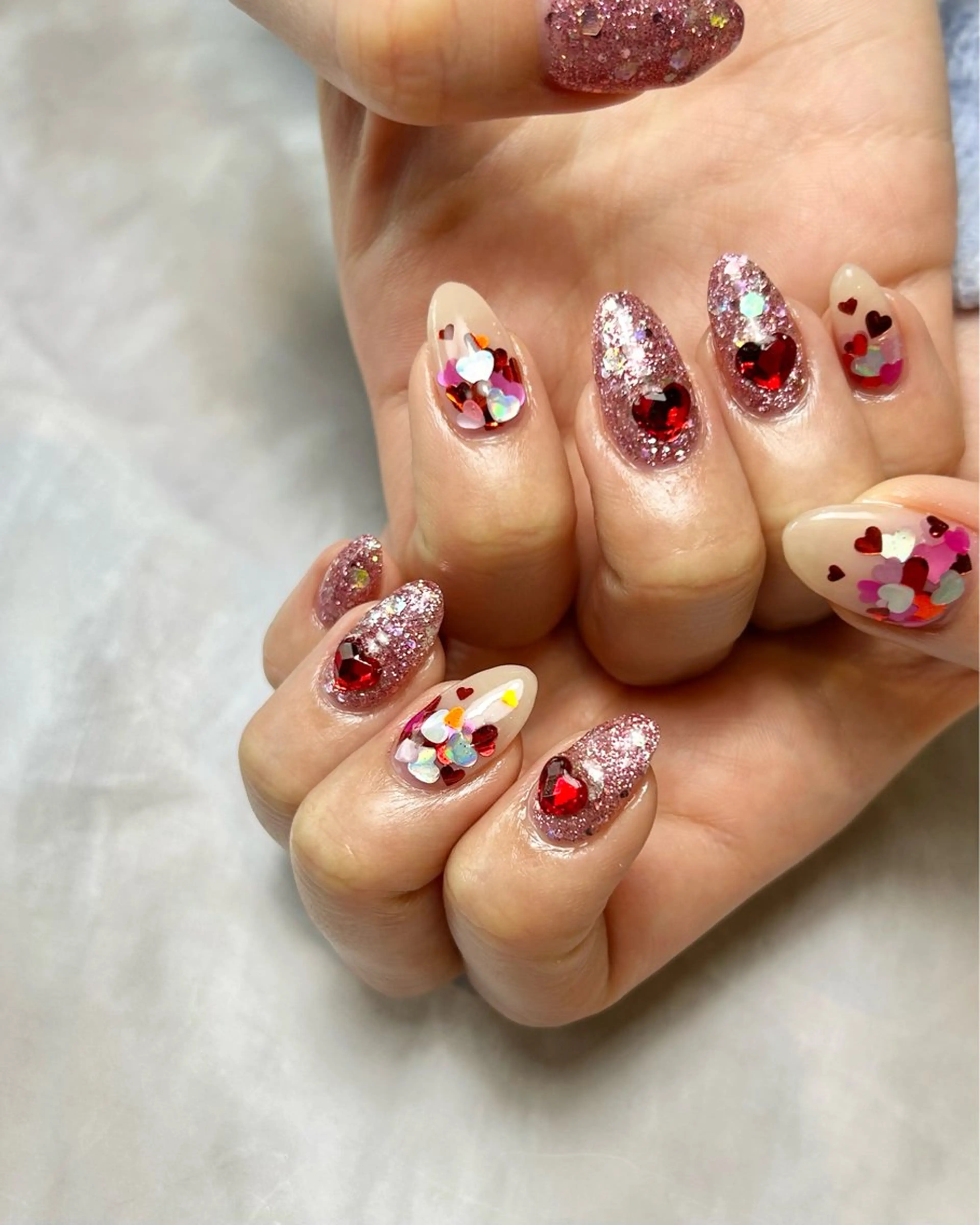 ネイル ハート 持ち込み バレンタイン ハンドネイル Reflection marikoのネイルデザイン