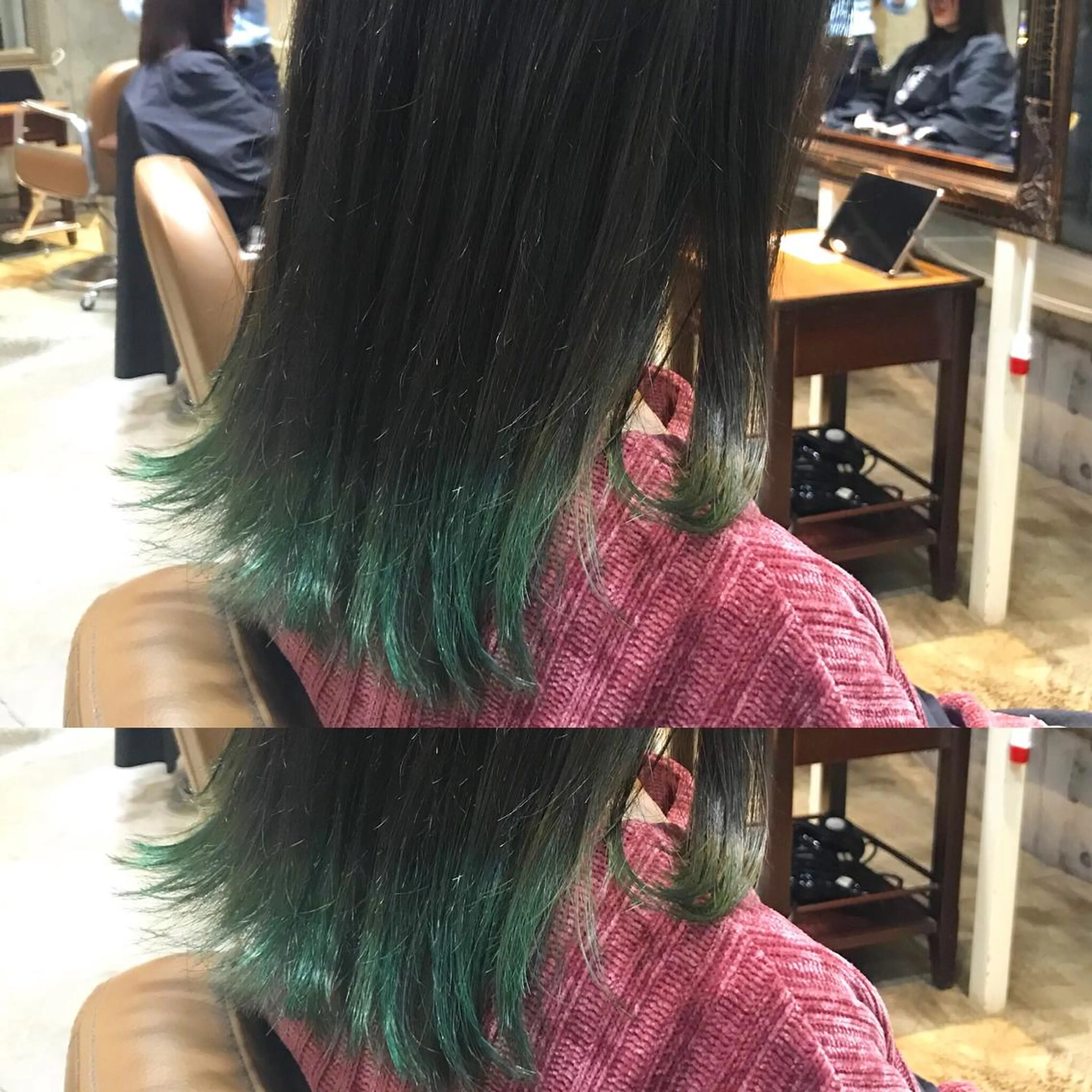ミディアム カラー パーマ ヘアアレンジ メンズ キッズ ネイル マツエク・マツパ グラデーションカラー グラデーション グリーン サロンドミルク 原宿のヘアスタイル