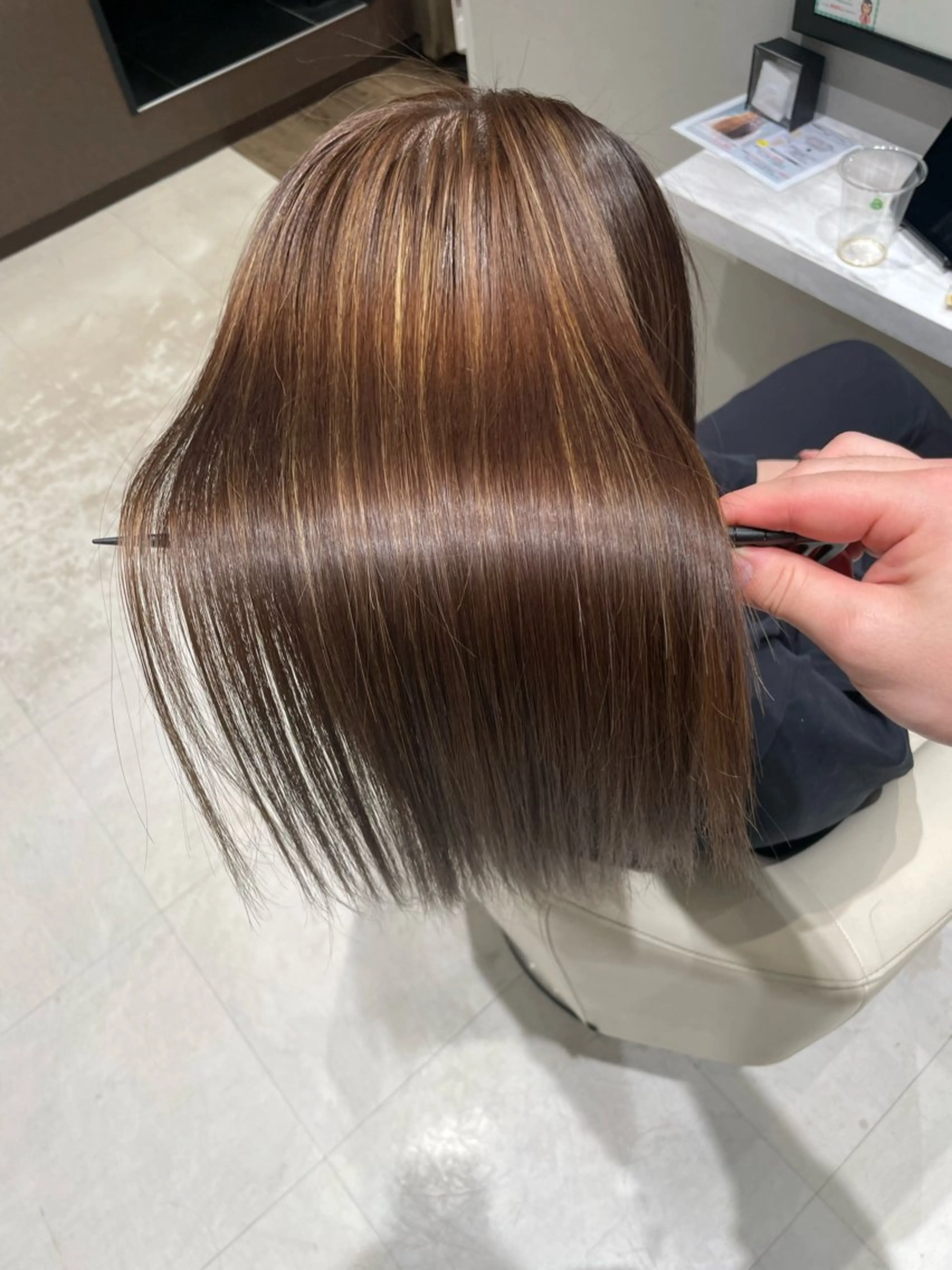 ロング パーマ 縮毛矯正 トリートメント k-twoたき✨艶感 カラー／美髪矯正のヘアスタイル