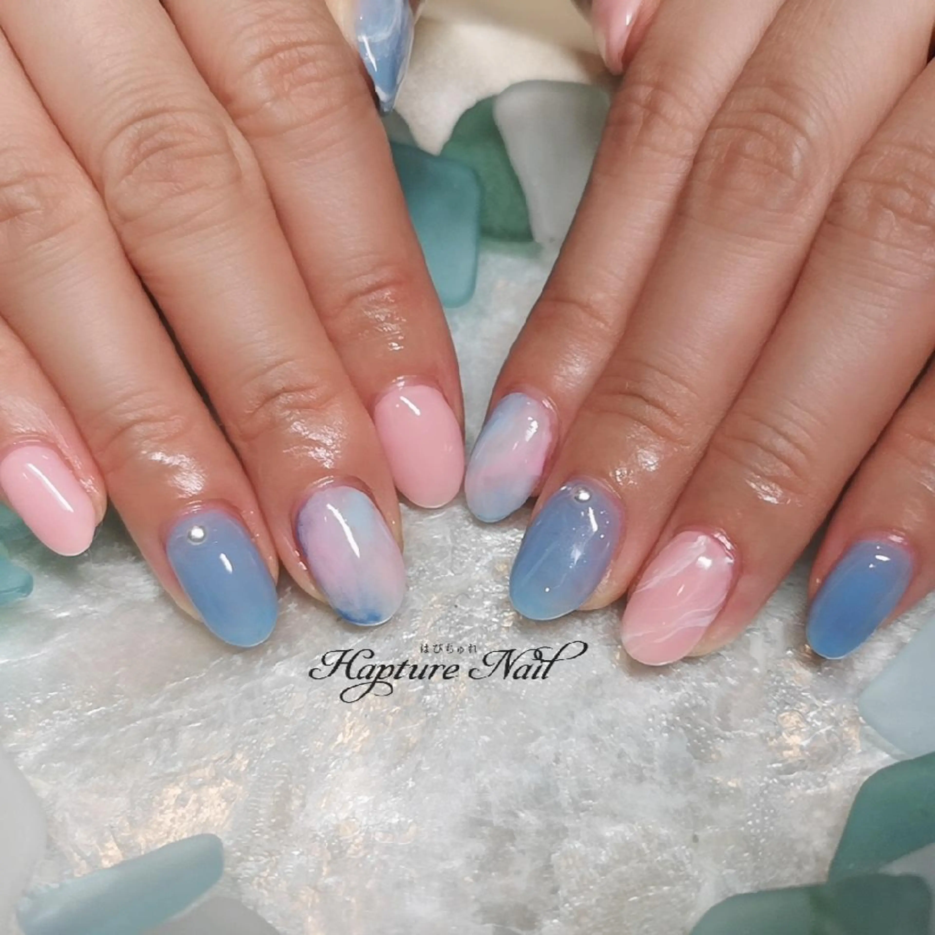 ネイル アートネイル ブルー ニュアンスネイル ワンカラーネイル ピンク m- Hiroのネイルデザイン