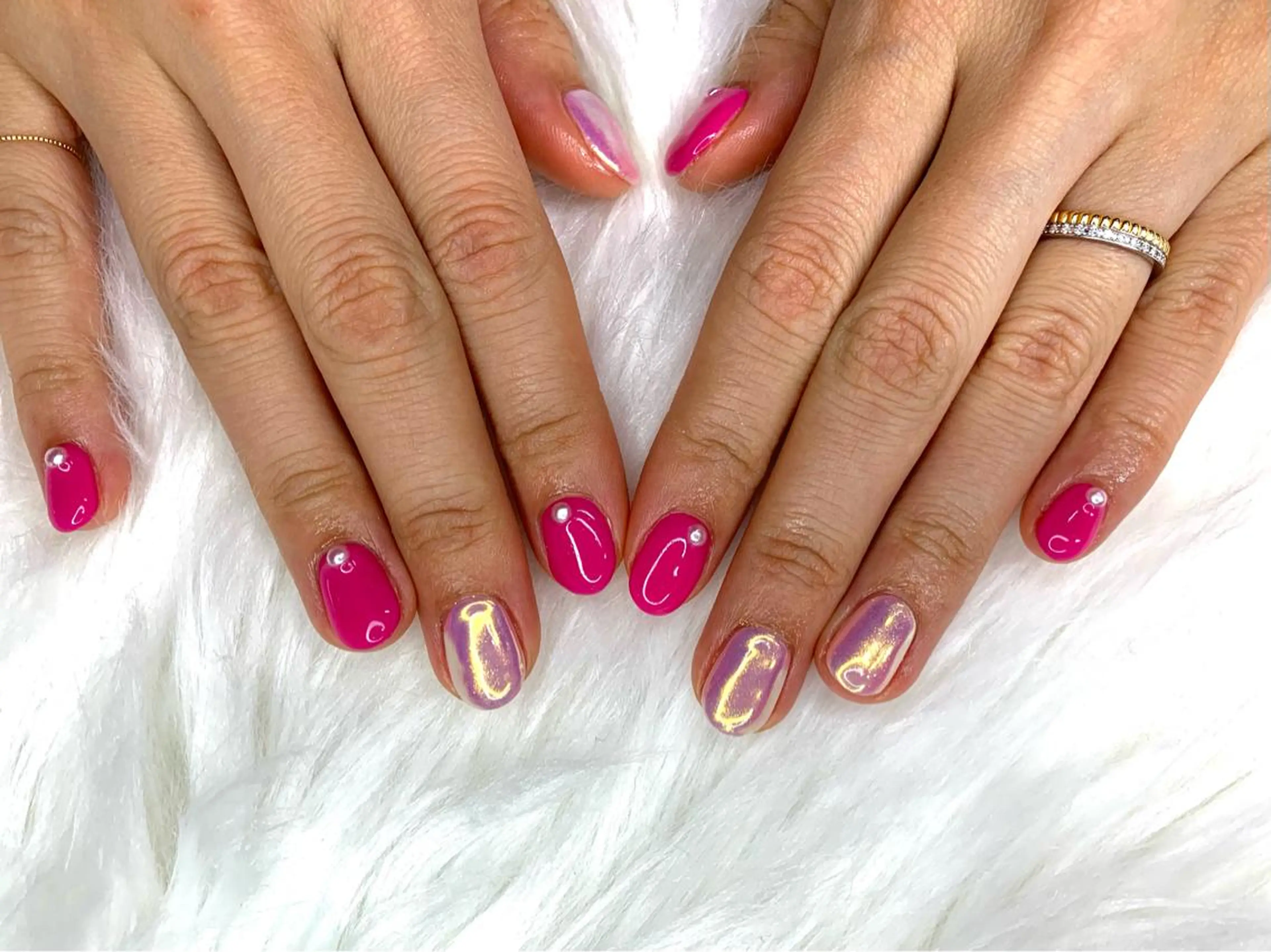 ネイル ミラーネイル ショートネイル aime 中崎町のネイルデザイン