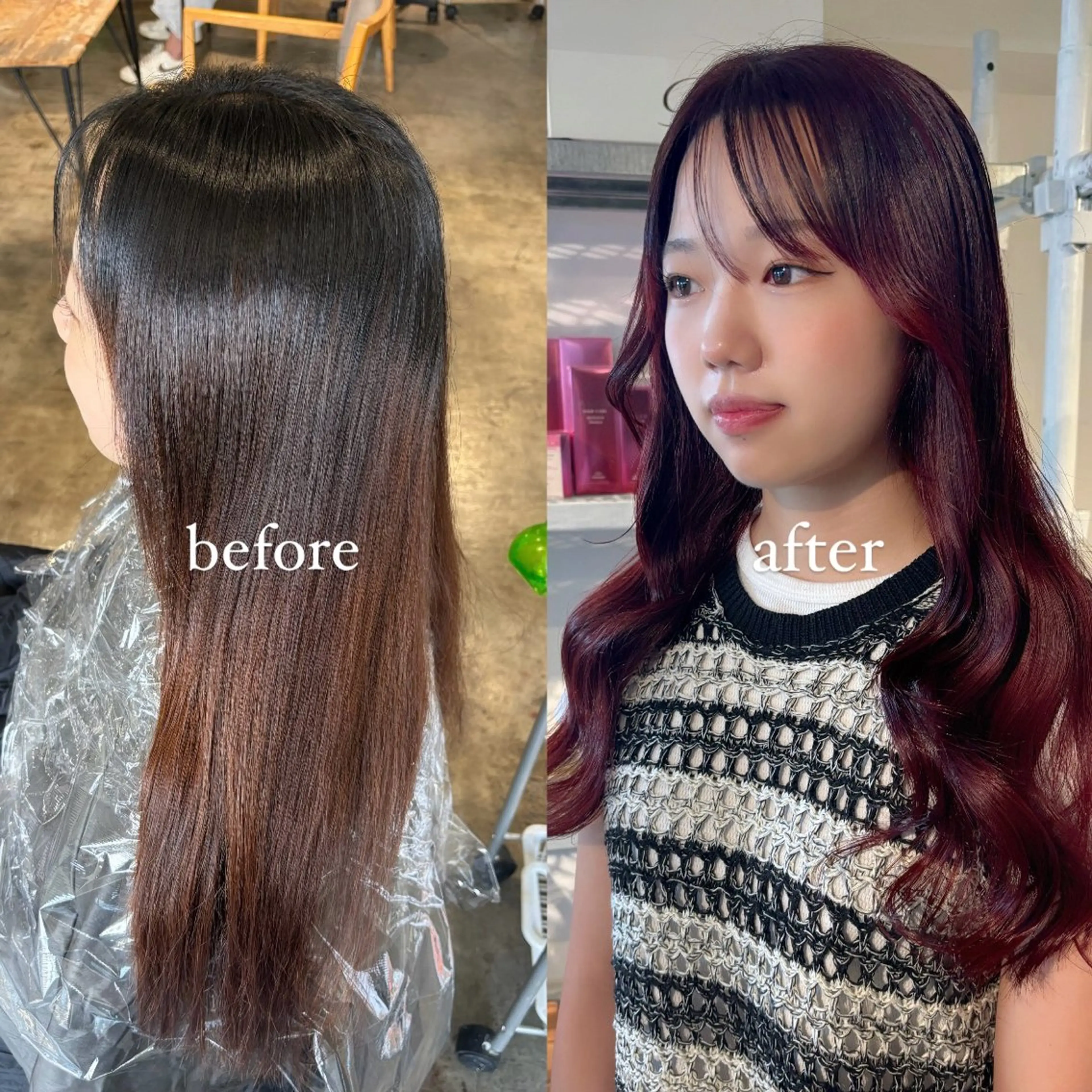 ロング カラー ブリーチ ボルドーカラー ダブルカラー ブリーチなしカラー ピンクカラー ヘアカラー トリートメント 暖色カラー🍒 ケアブリーチ/akiのヘアスタイル