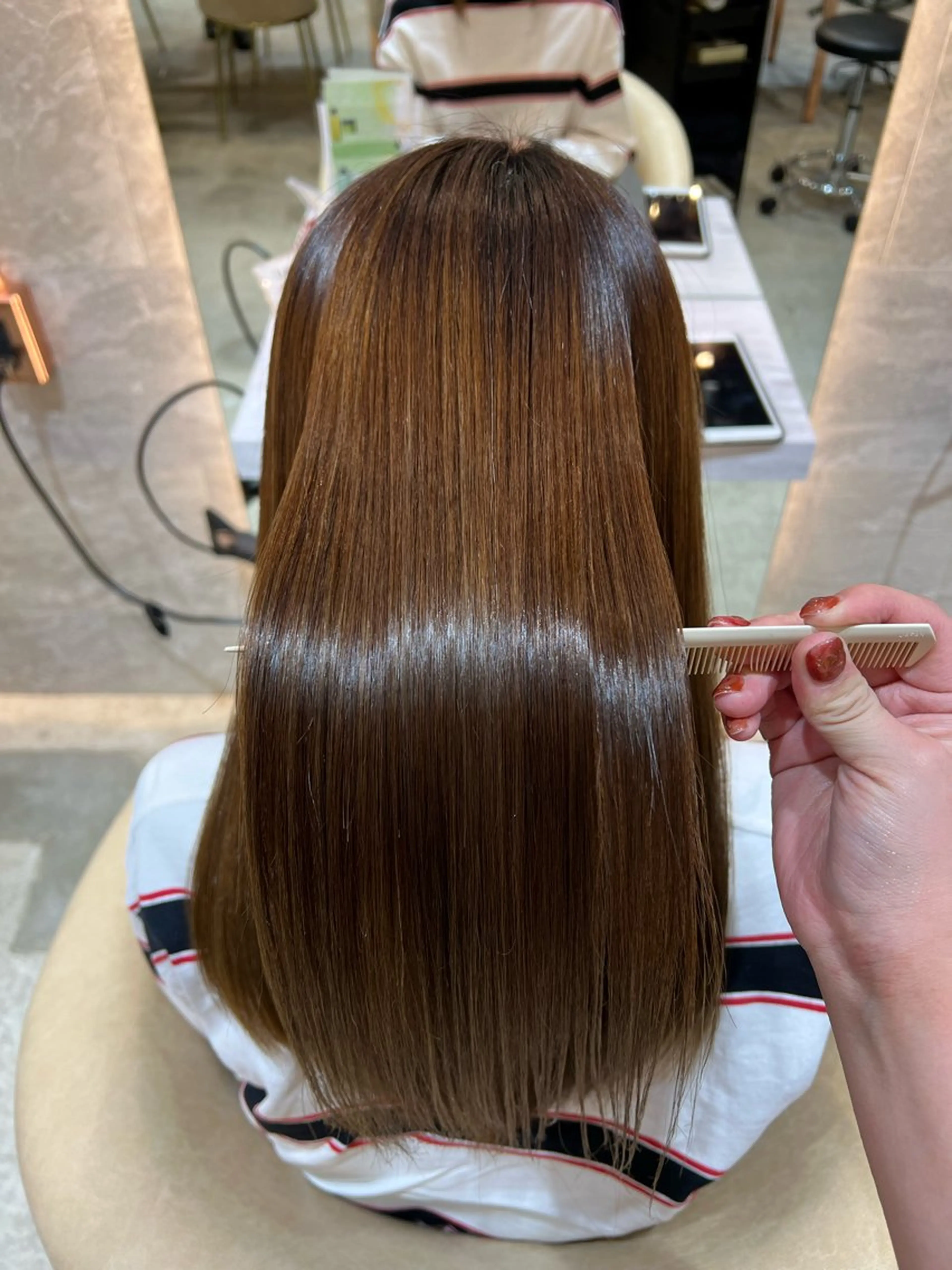 セミロング カラー ボブ/巻ける縮毛矯正 /韓国レイヤーはなのヘアスタイル