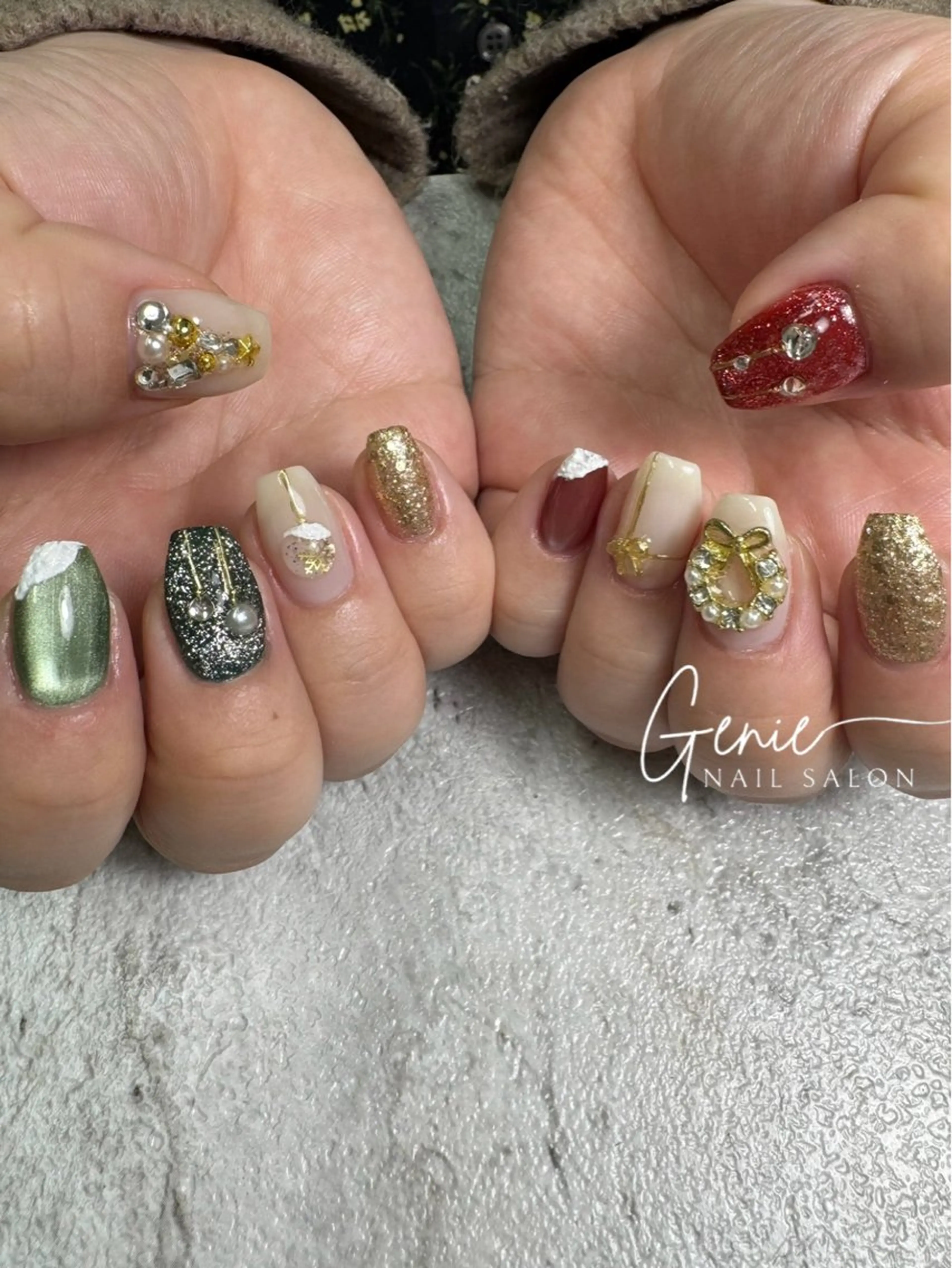 ネイル ニュアンスネイル 冬ネイル クリスマス ハンドネイル Nail salon Genie所属・Nail salon Genieのネイルデザイン