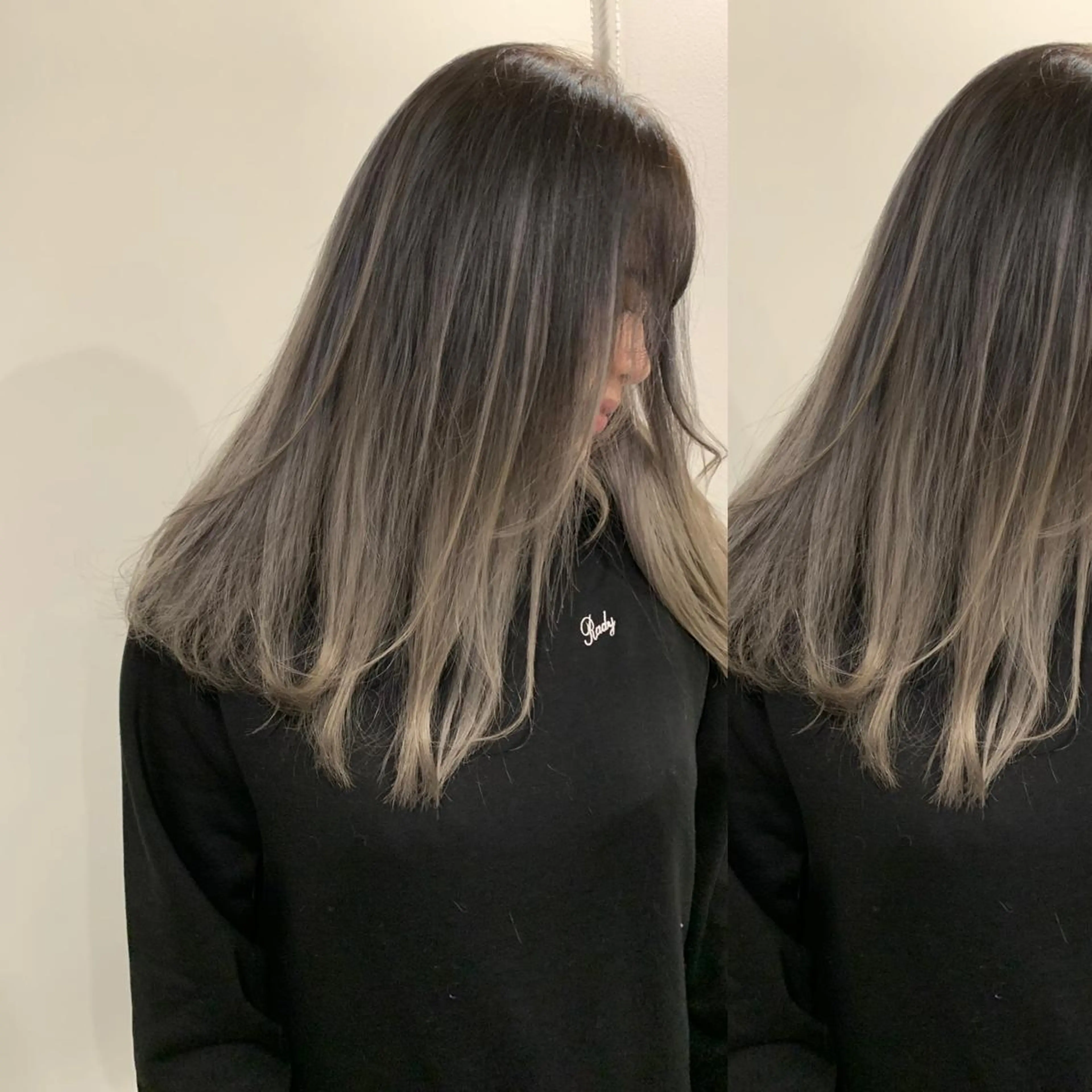 ロング アッシュ ハイライト レイヤーカット ヘアカラー Selene hair OSAKAのヘアスタイル