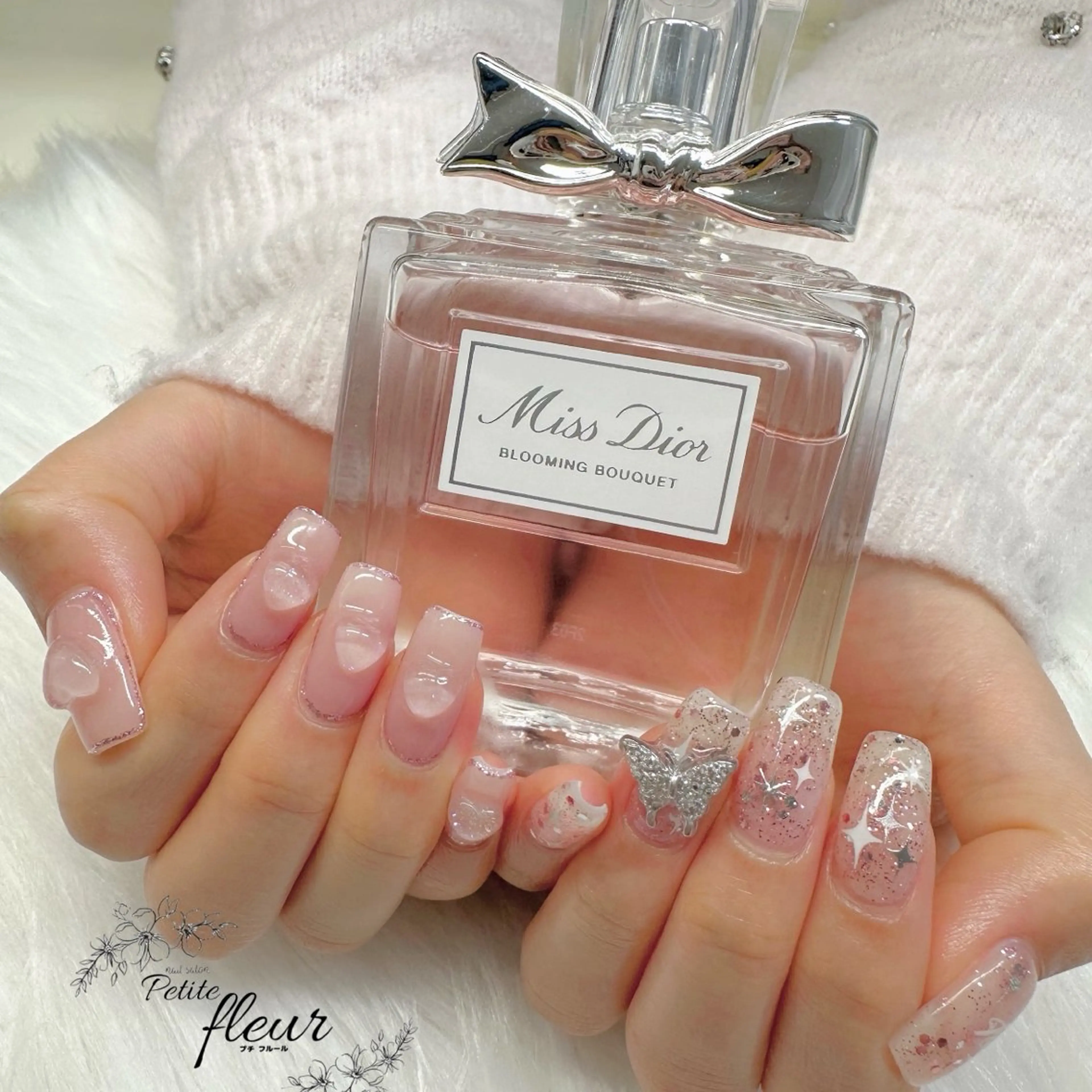 ネイル ハート 氷ネイル・うるうるネイル キラキラネイル 持ち込み ハンドネイル ❁⃘*。Petite fleur❁⃘*りさのネイルデザイン