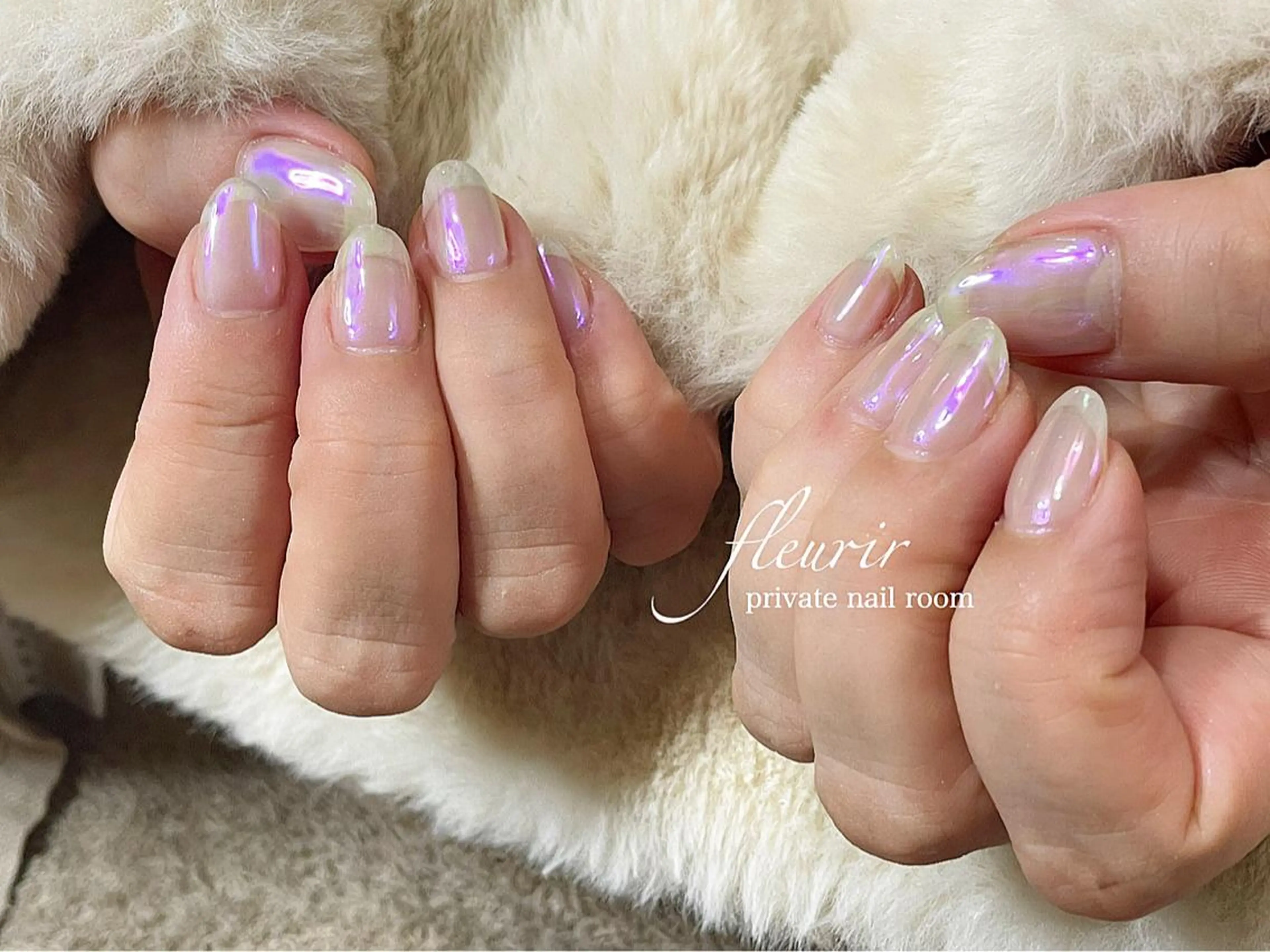 ネイル オーロラネイル ブルー クリアネイル ラメ(グリッター) フルリール 【プライベートサロンのネイルデザイン