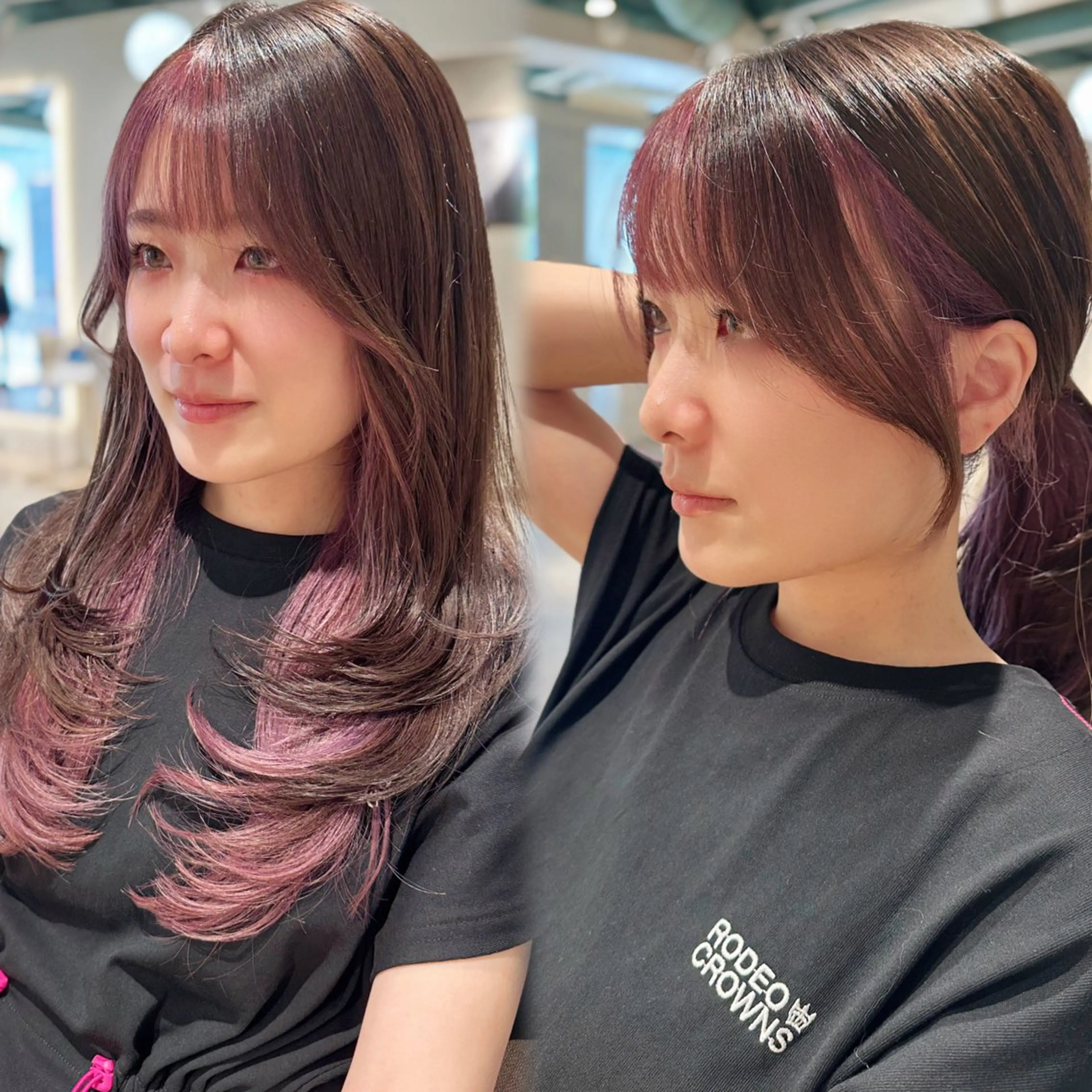 ロング ピンクラベンダー レイヤー/顔周り 田山　穂波のヘアスタイル