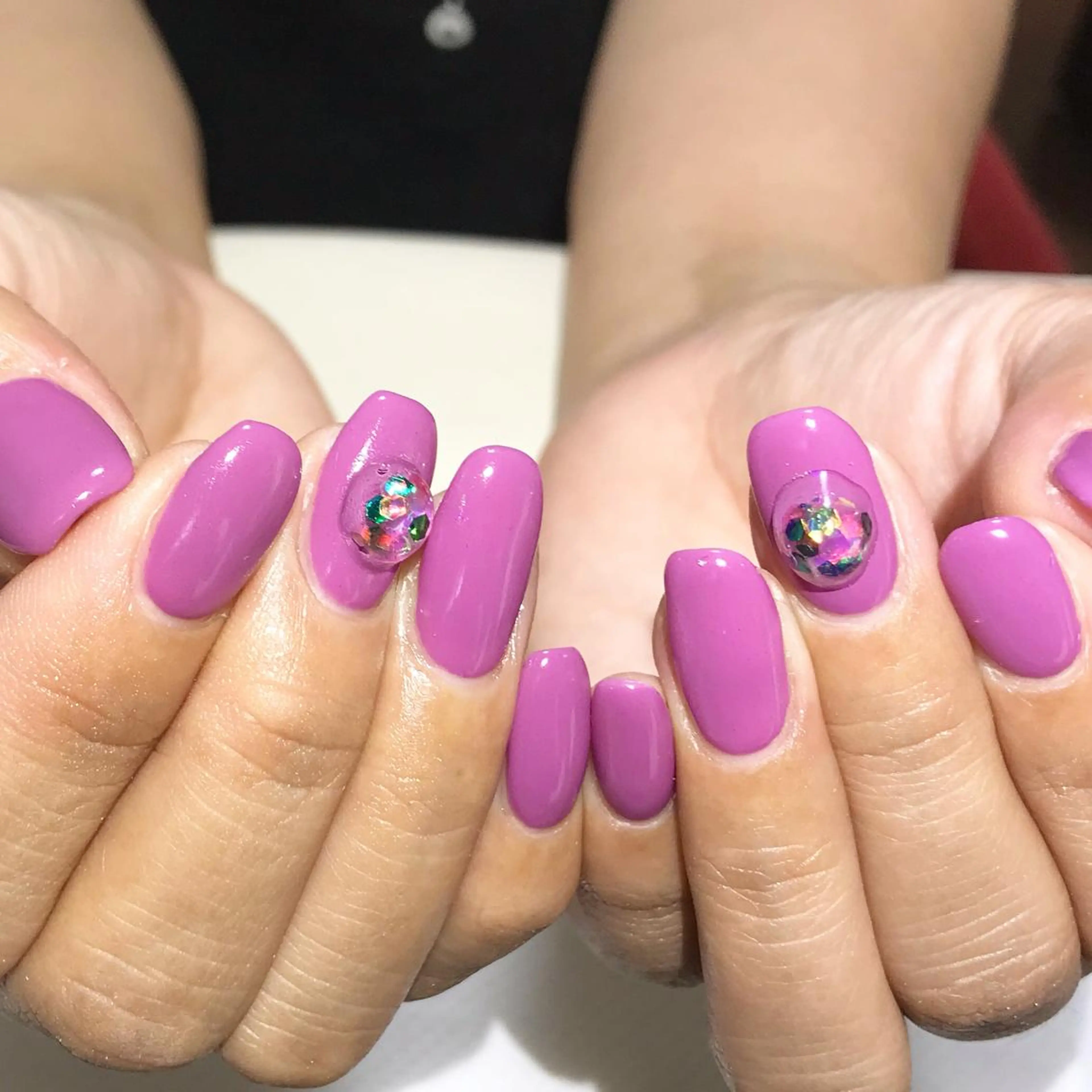 ネイル クリアネイル フットネイル キラキラネイル ワンカラーネイル パープル ネイル フフラ所属・nail fufla ♡yamane♡のネイルデザイン