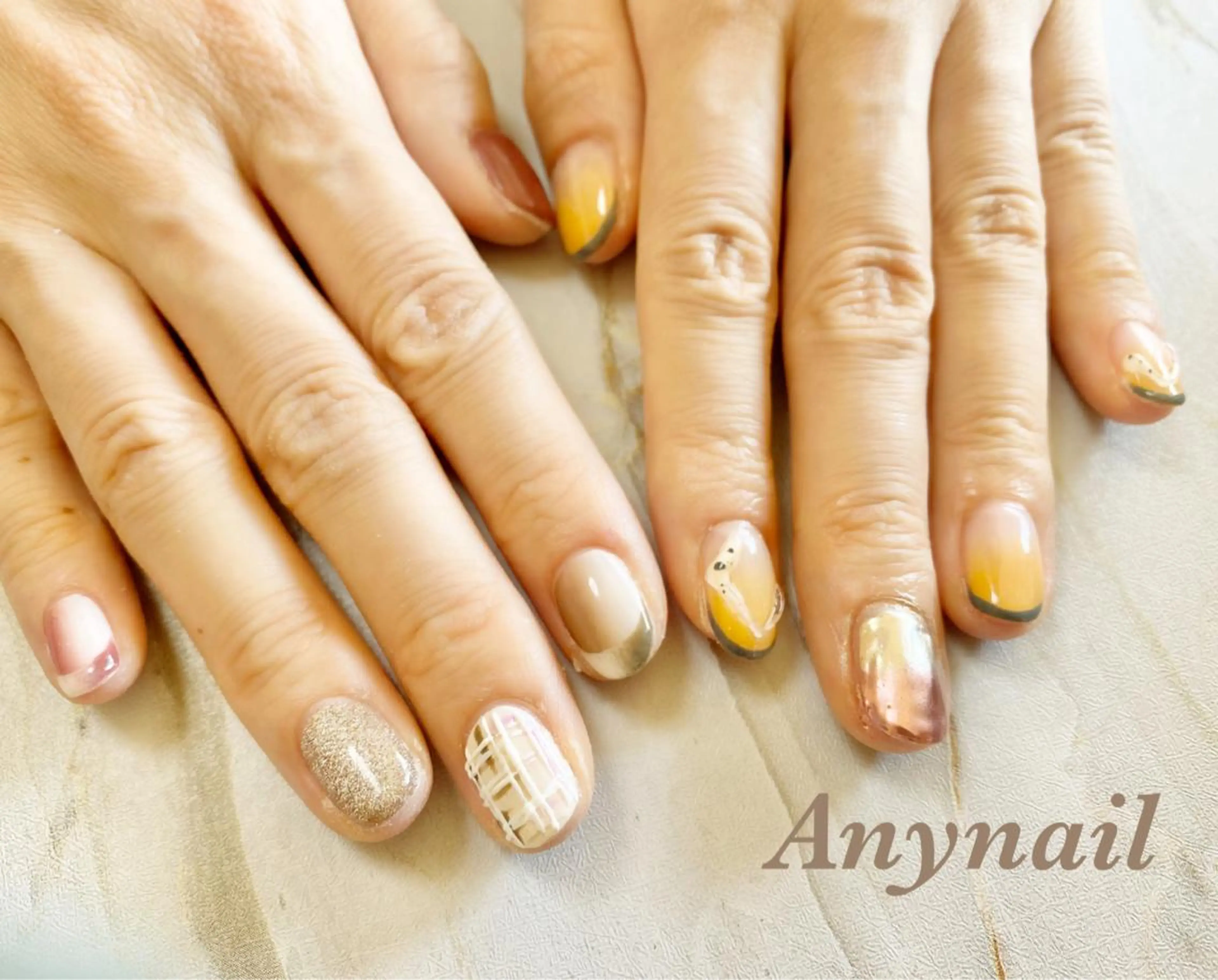 ネイル アートネイル ブルー フレンチネイル グラデーション ミラーネイル ハンドネイル 岩澤 恵子のネイルデザイン