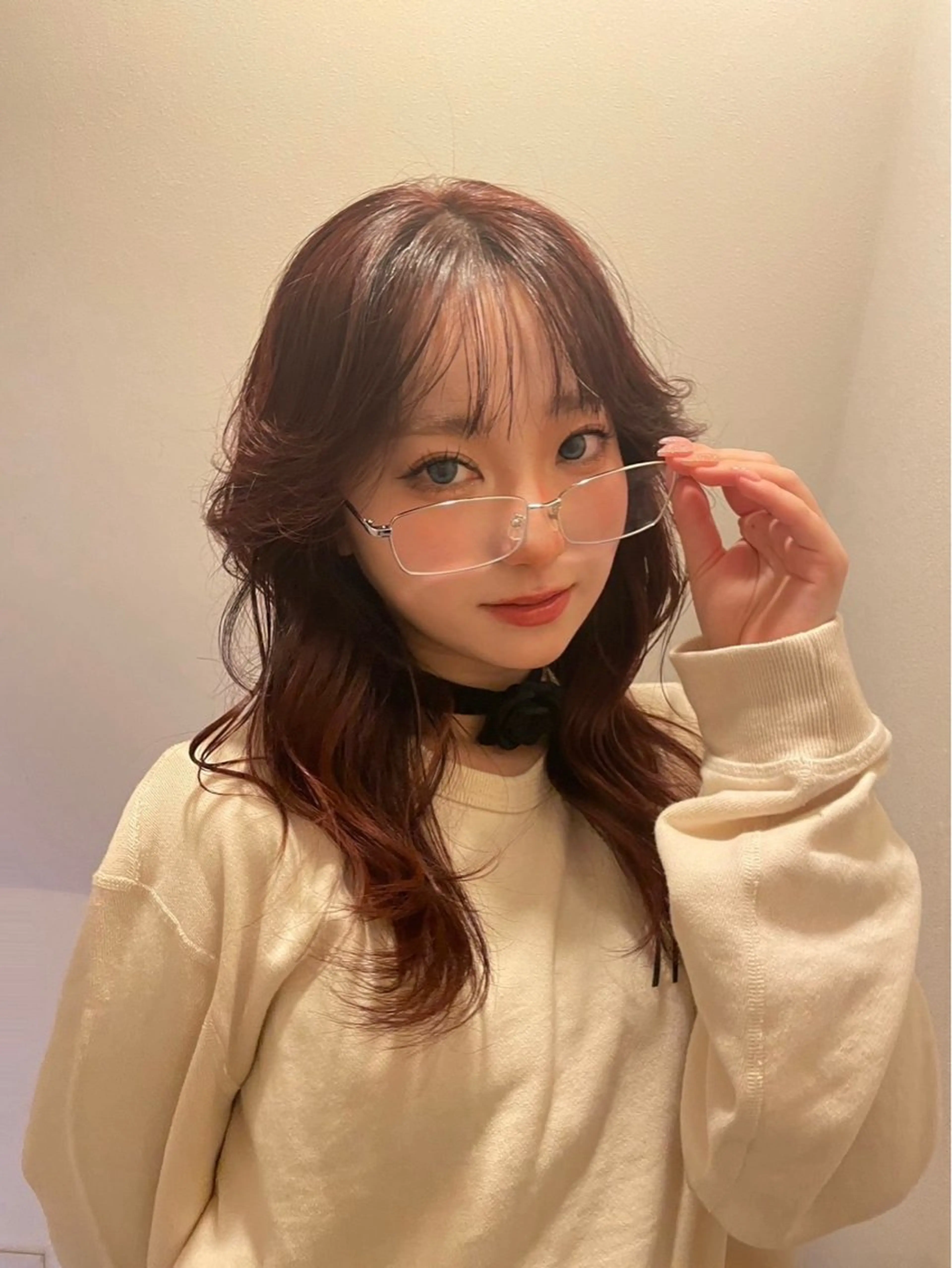 ロング カラー レッドカラー ブリーチ無し透明感 カラー🎀rencaのヘアスタイル