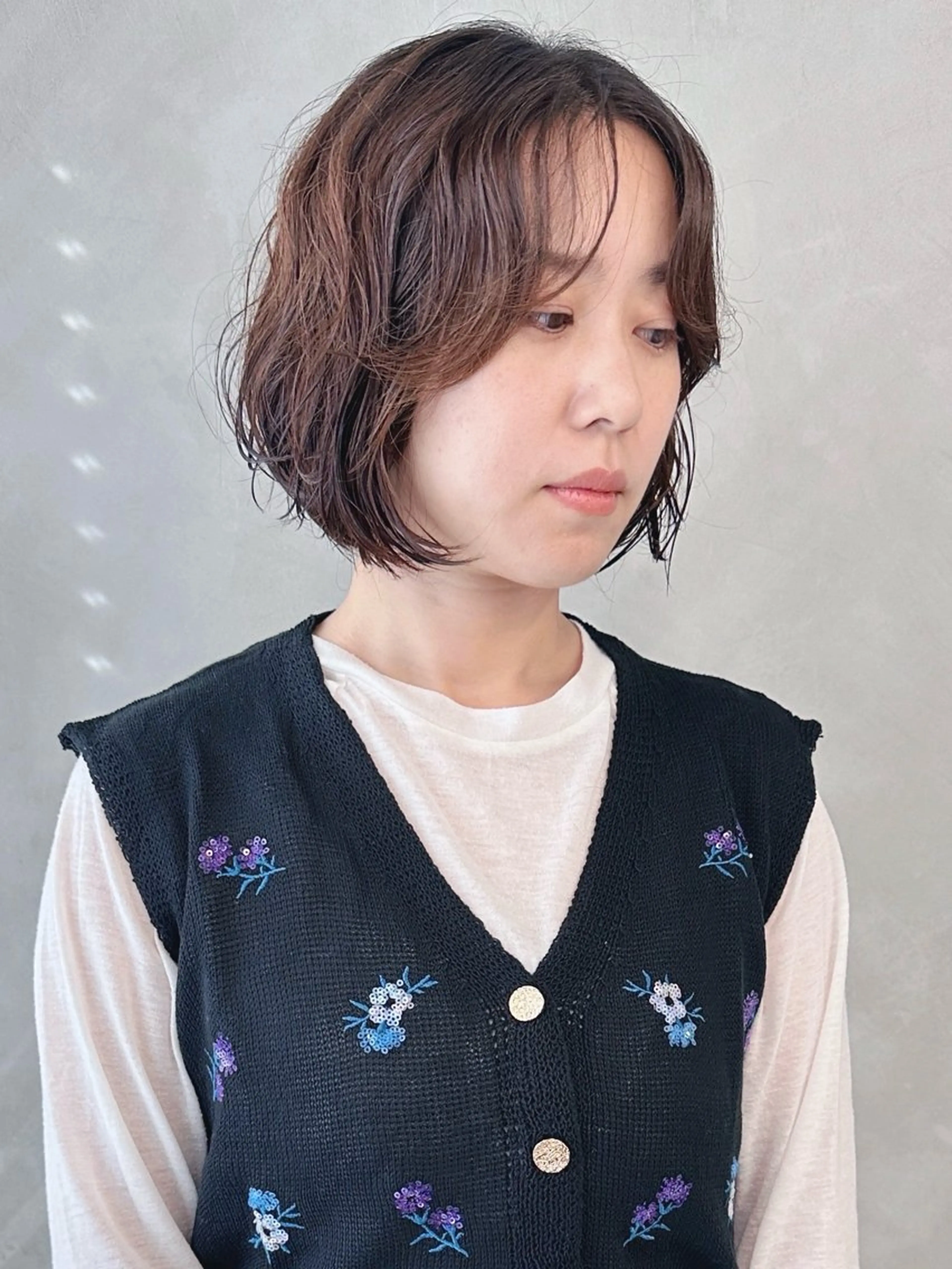 ミディアム パーマ カット パーマ 小顔ボブ/お悩み解決 /ボブパーマ/とういのヘアスタイル