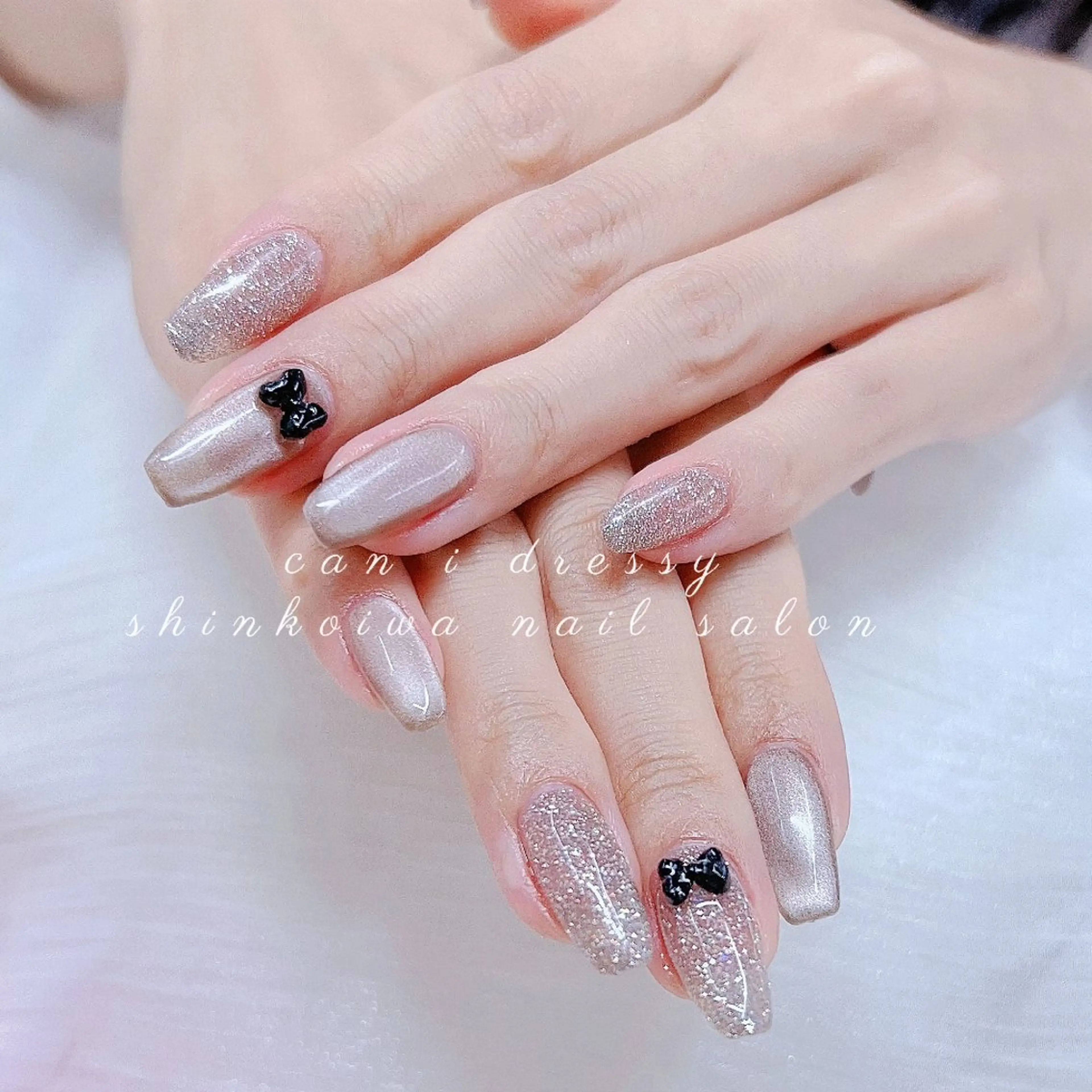 ネイル ブラウン フラッシュネイル マグネットネイル リボン シンプルネイル ハンドネイル キャンアイドレッシー 新小岩のネイルデザイン