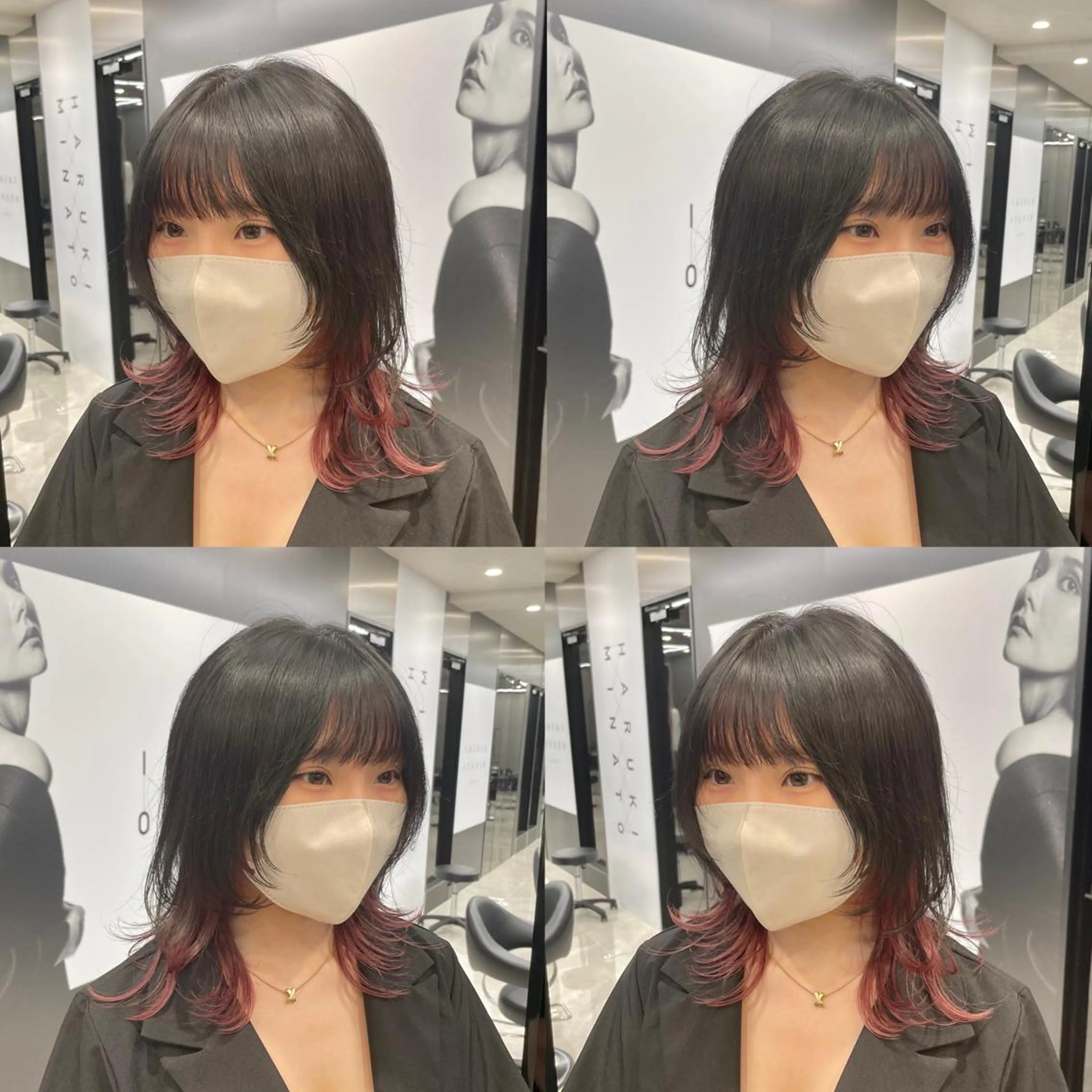 ミディアム カラー インナーカラー ピンクカラー ウルフカット ヘアカラー HARUKI MINATO Japan SENDAI所属・🌈【透明感・韓国 ヘア】がっきー🌈のヘアスタイル