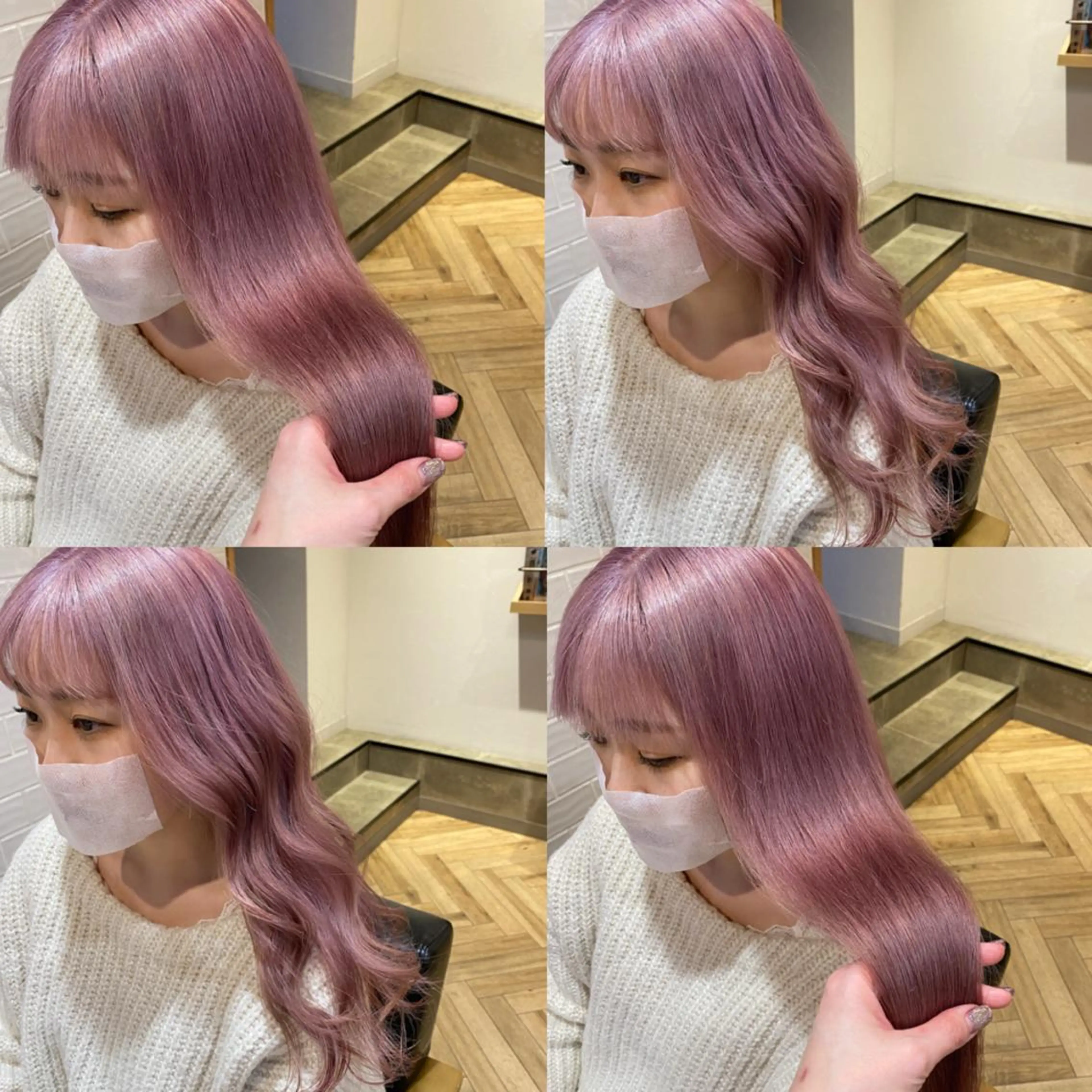 ロング カラー ブリーチ ピンクカラー 艶カラー/韓国顔周り 🎀mamiのヘアスタイル