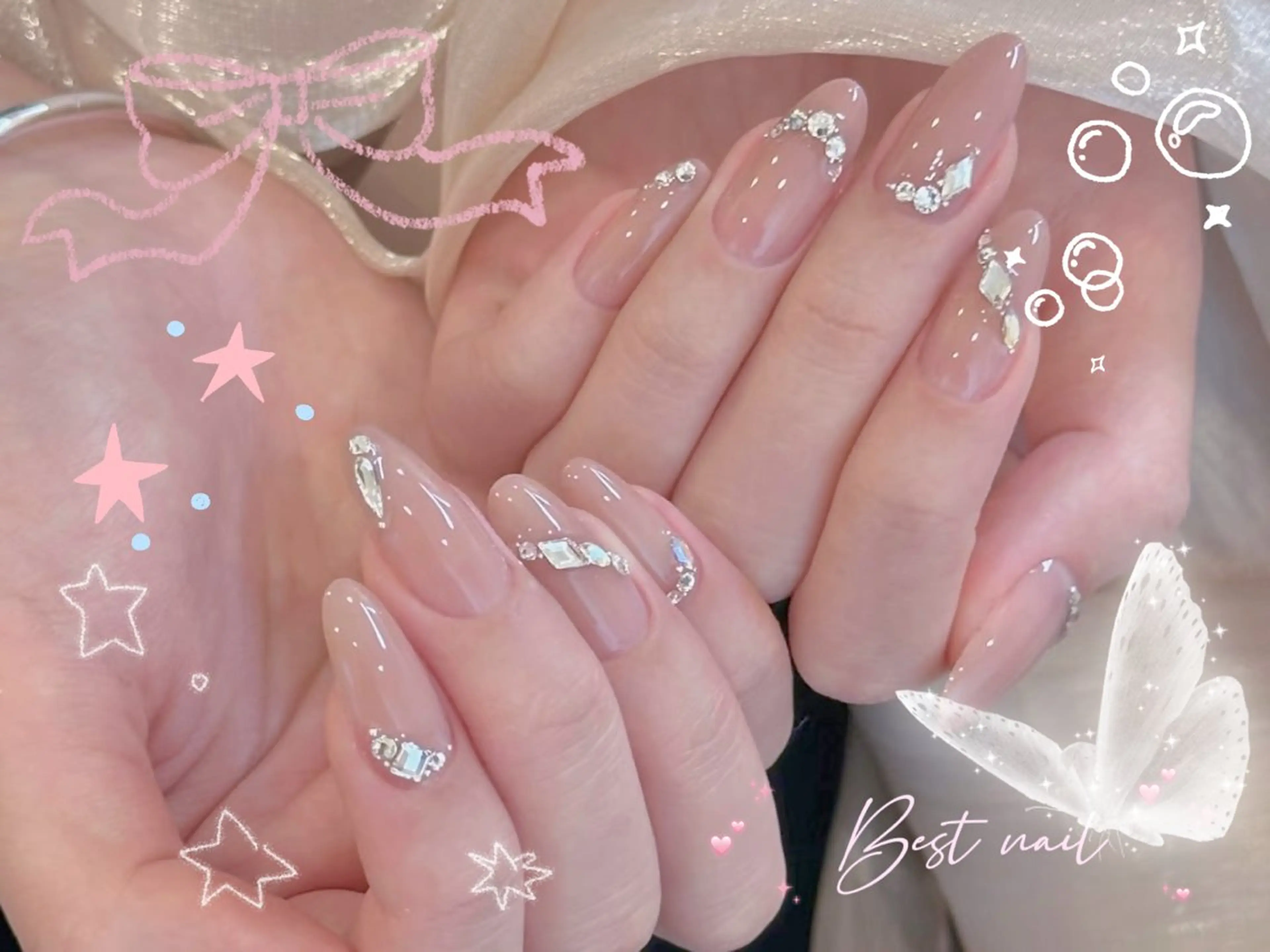 ネイル オーロラネイル クリアネイル 長さ出し ジェルネイル 韓国ネイル ハンドネイル best nailのネイルデザイン
