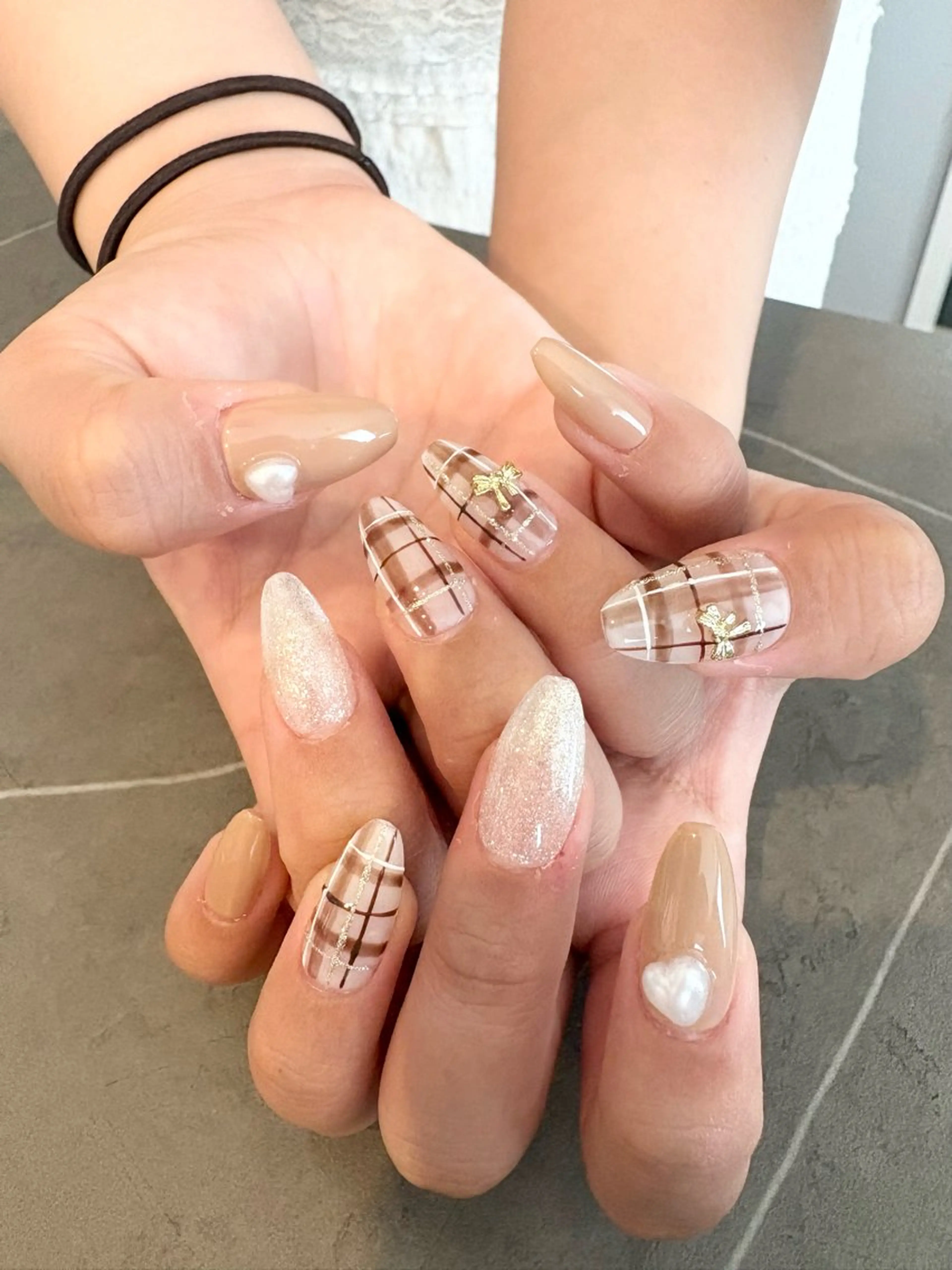 ネイル ブラウン ハート ハンドネイル ✨韓国✨nail salonLumieのネイルデザイン