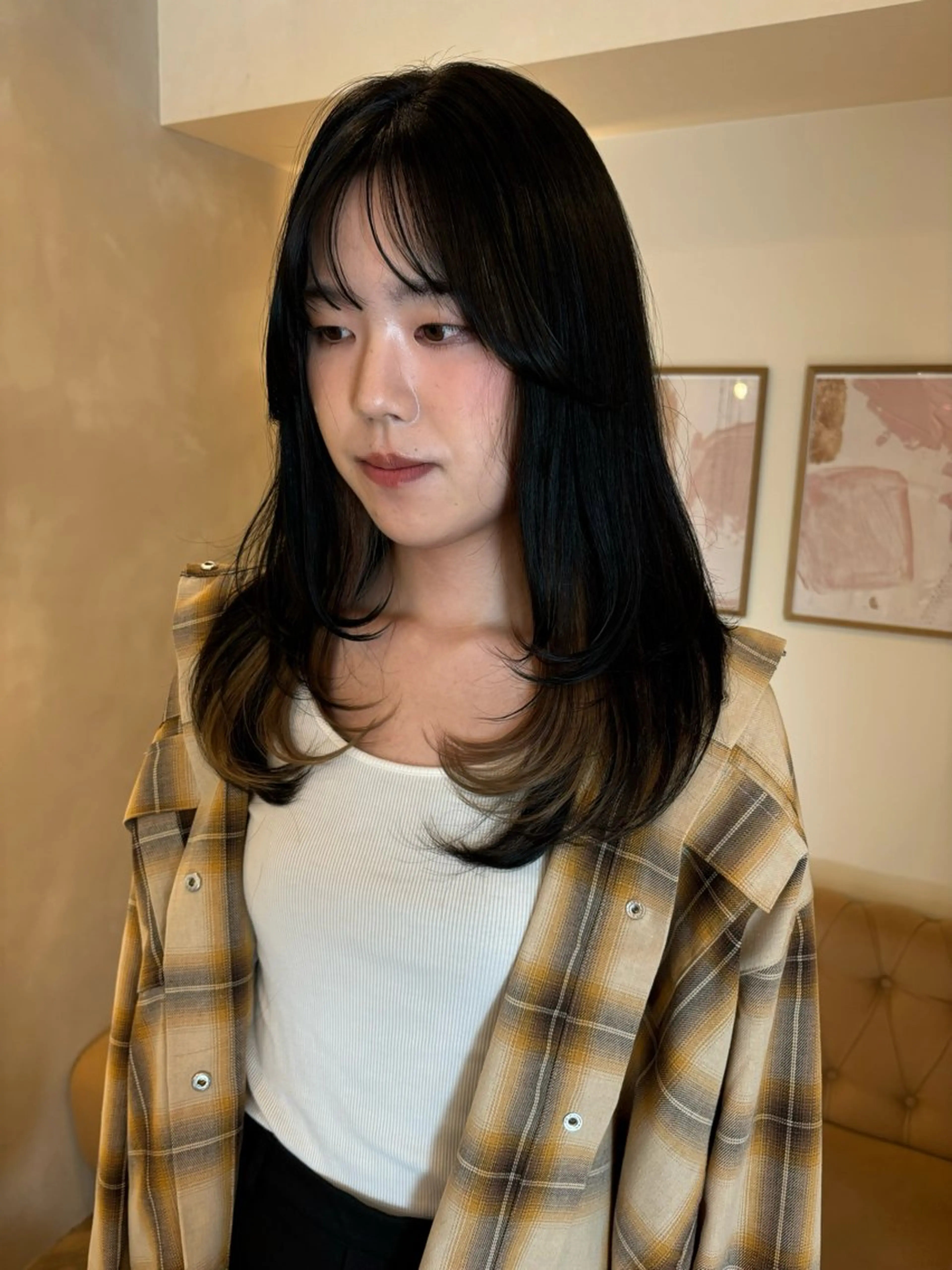 セミロング カラー カット ヘアカラー トリートメント 暖色/ミルクティー/ レイヤー/yuriaのヘアスタイル