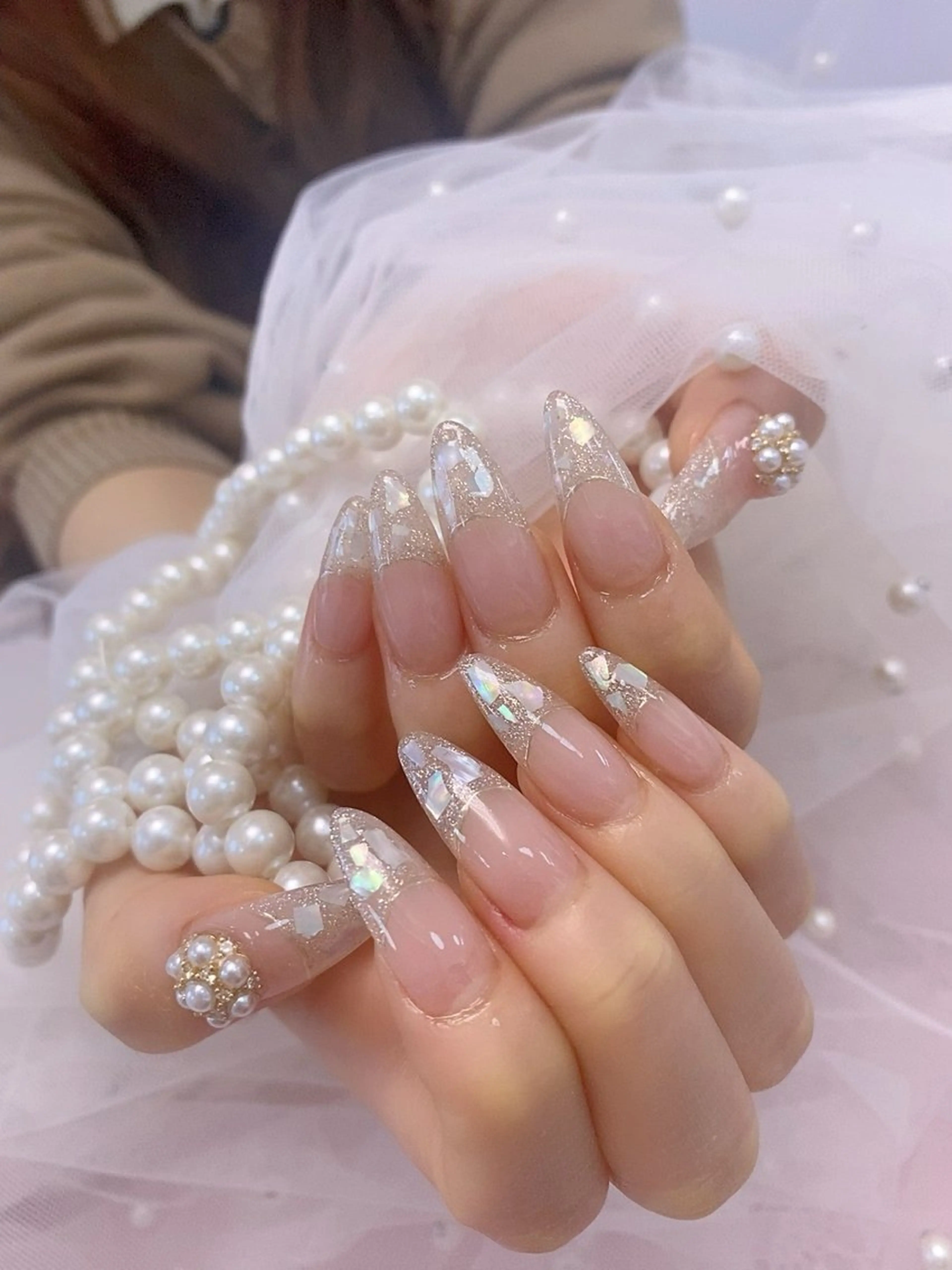 長さだしデザインフレンチ/ガラスフレンチ　ご新規ジェルオフと1ヶ月内の再来店オフ無料の写真