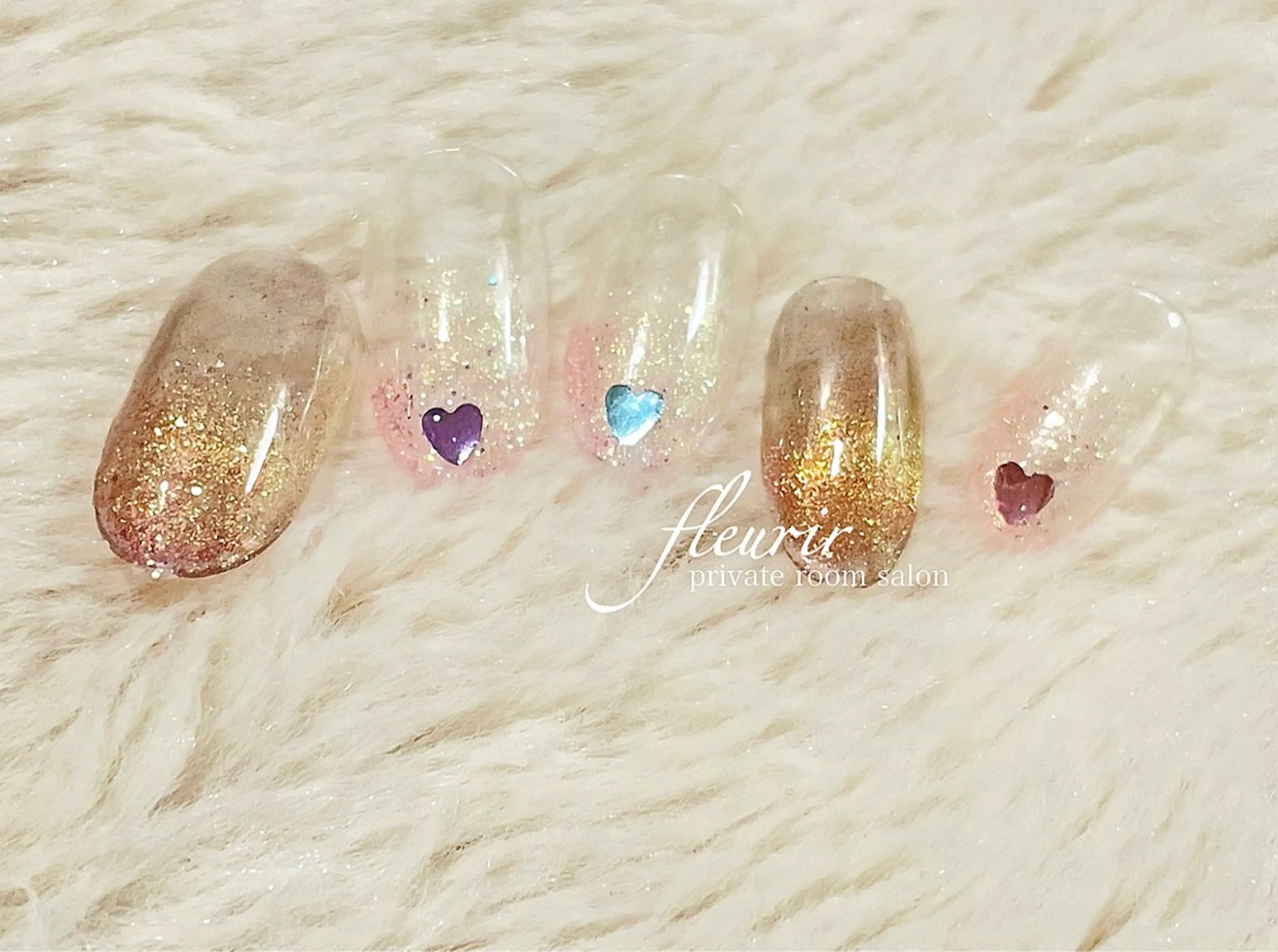 ネイル ブラウン フレンチネイル ゴールド グラデーション ホログラムネイル フルリール 【プライベートサロンのネイルデザイン