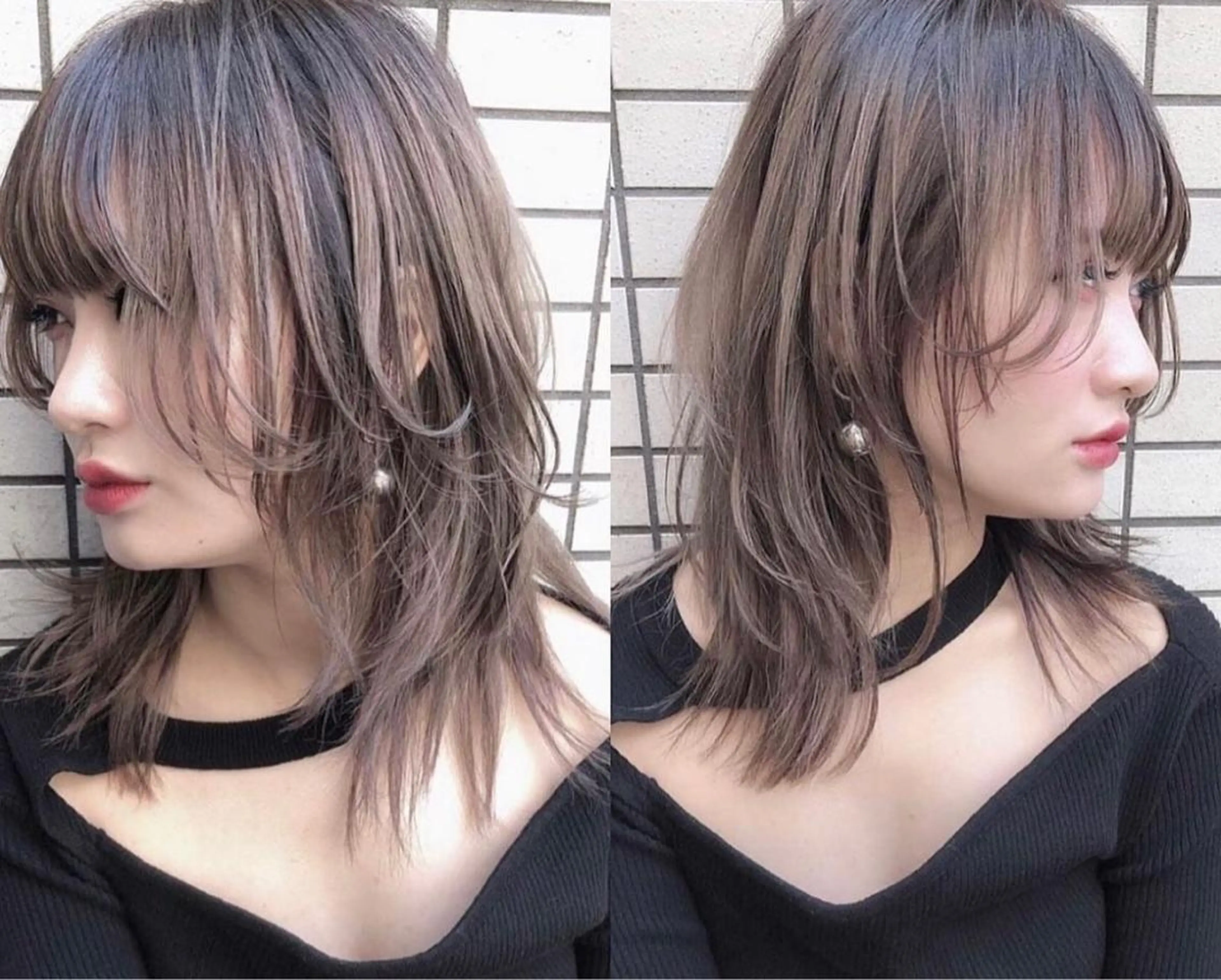 ミディアム カラー ハイトーンカラー ウルフカット テトネ タカシのヘアスタイル