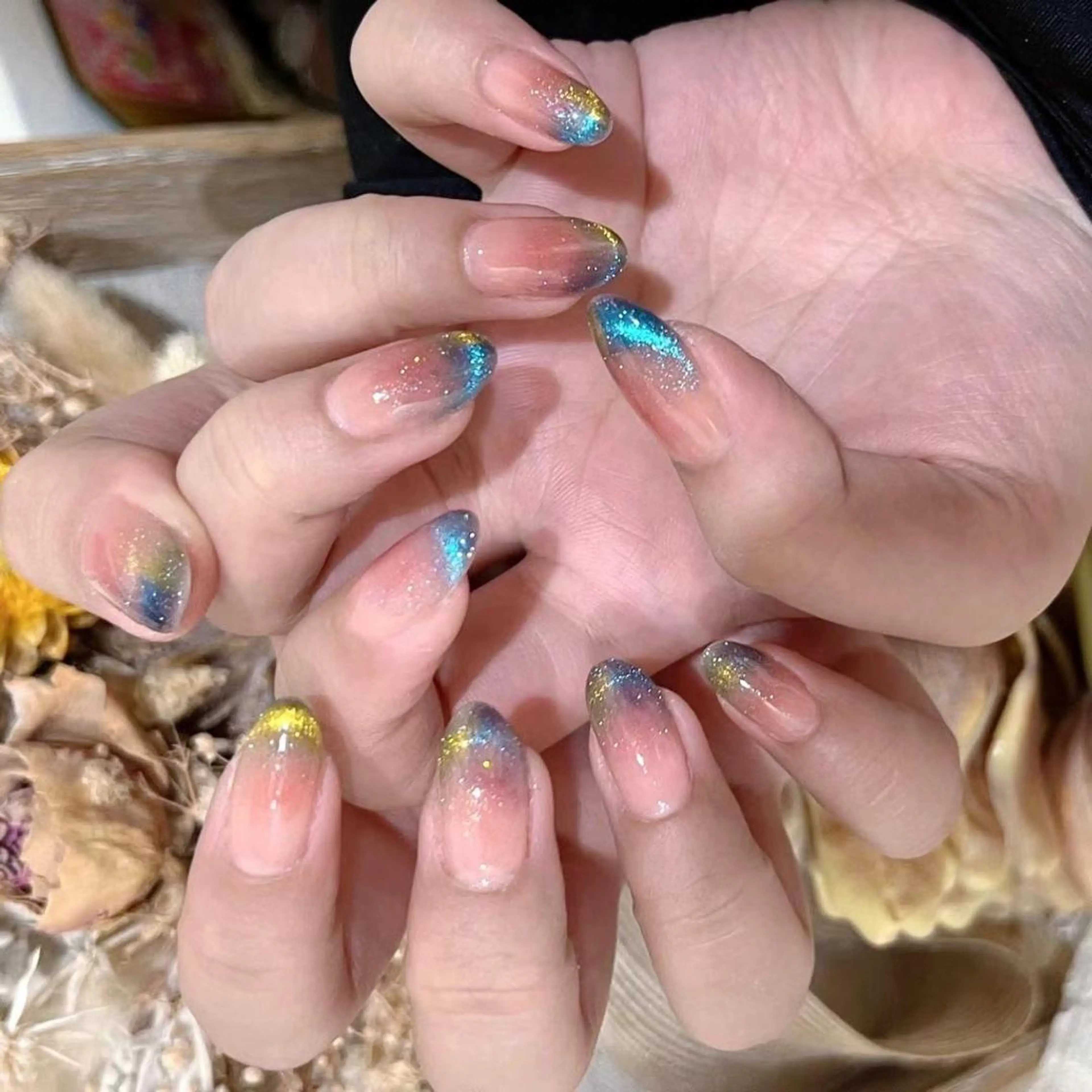 ネイル ブルー フレンチネイル マグネットネイル マグネットフレンチ シンプルネイル Babarla Nailのネイルデザイン