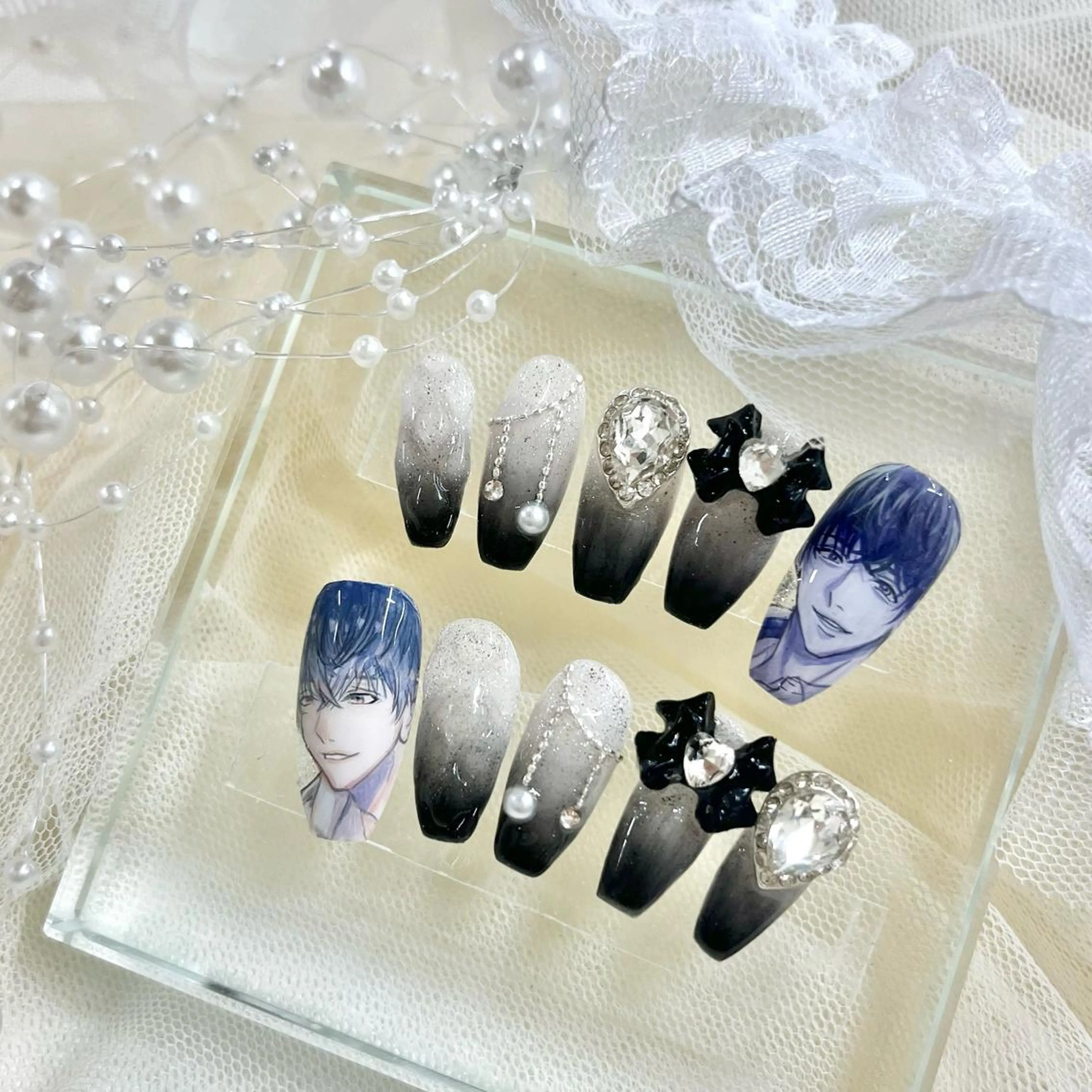 セミロング ネイル リボン ハンドネイル 池袋痛ネイル Nok. 渡辺のネイルデザイン