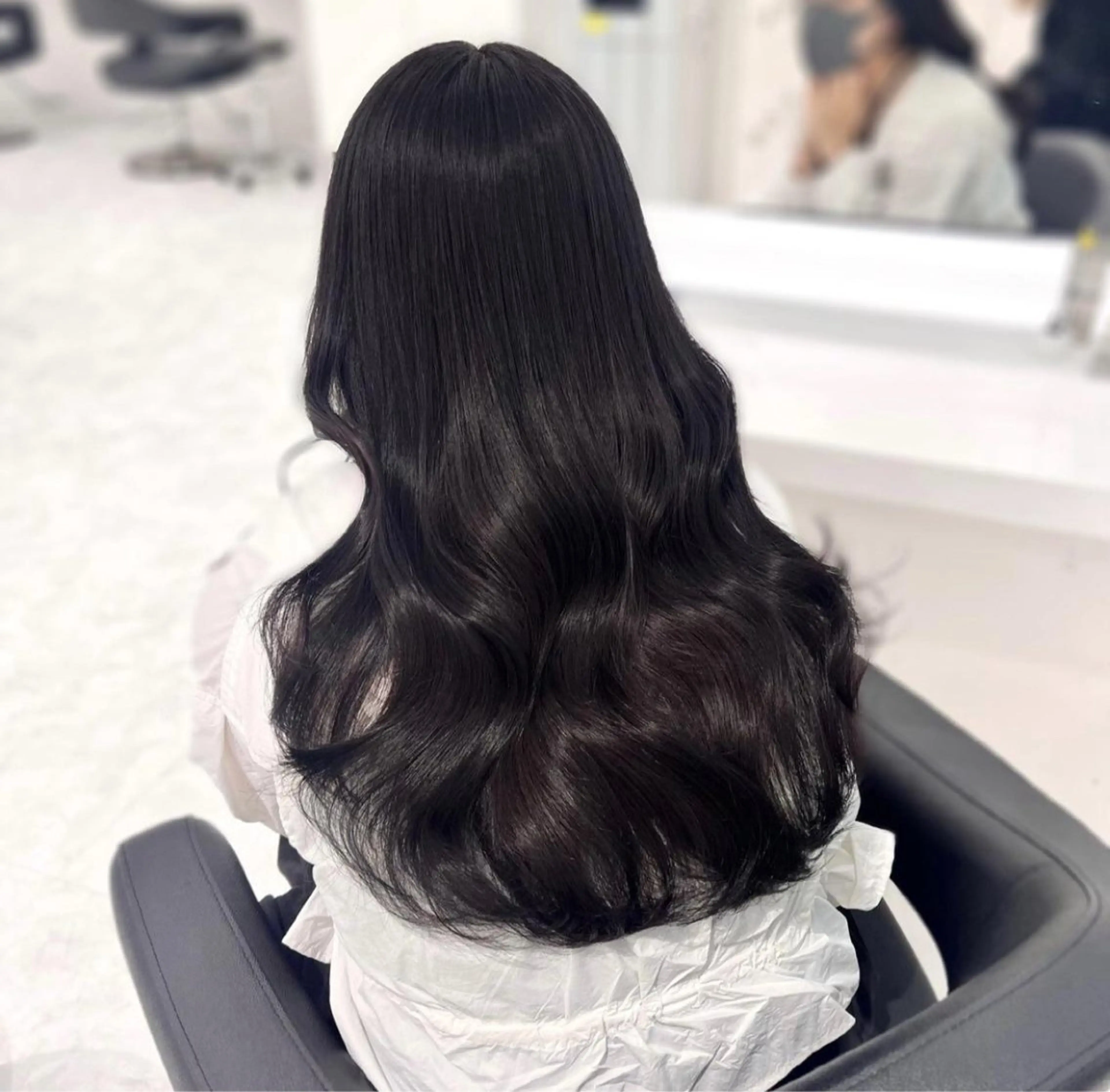 ロング カット ヘアカラー トリートメント 韓国ヘア/ブリーチ無 しWカラー/オリーブのヘアスタイル