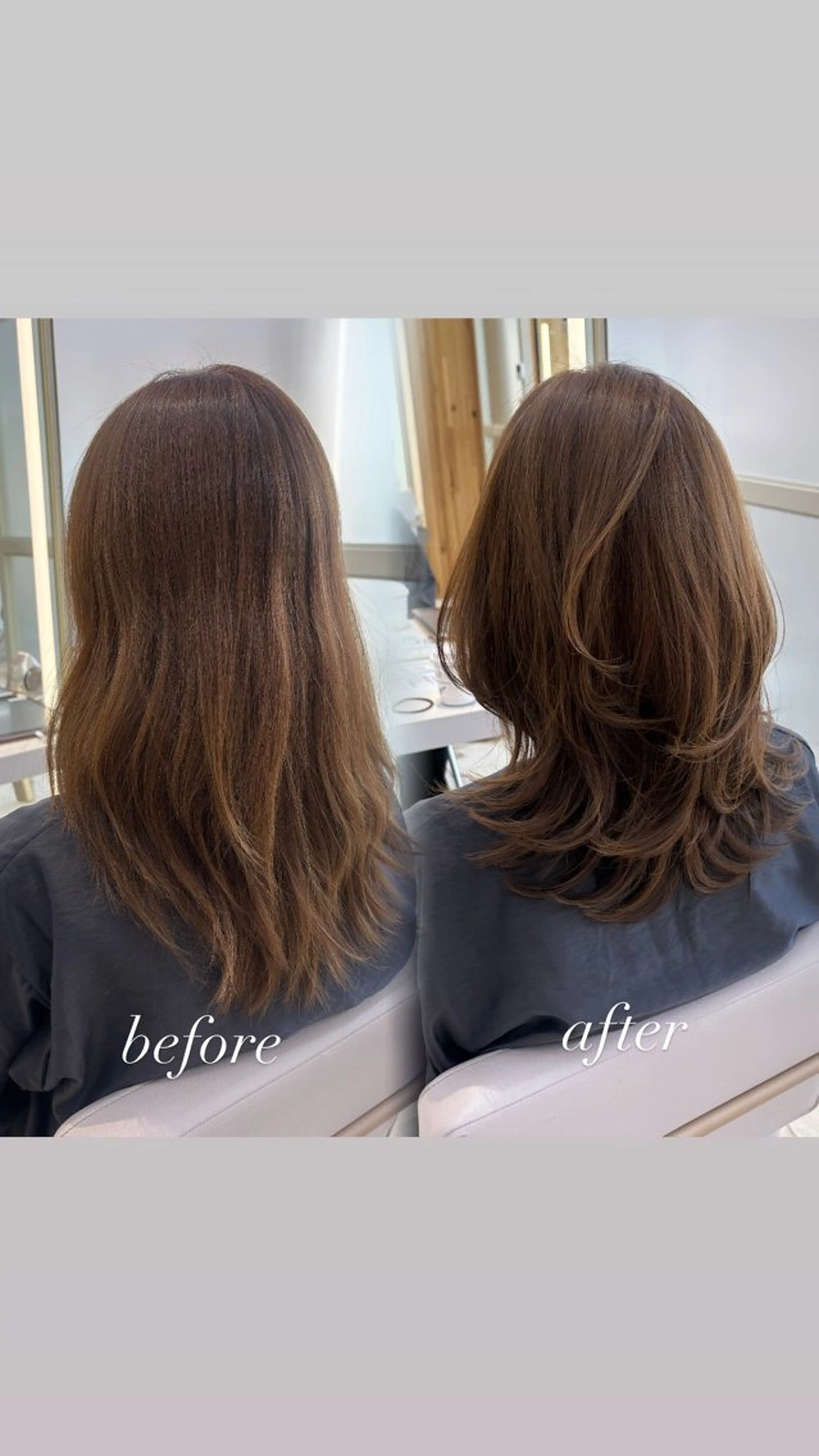 ミディアム カット かなこ／重めレイヤー ／透明感カラーのヘアスタイル