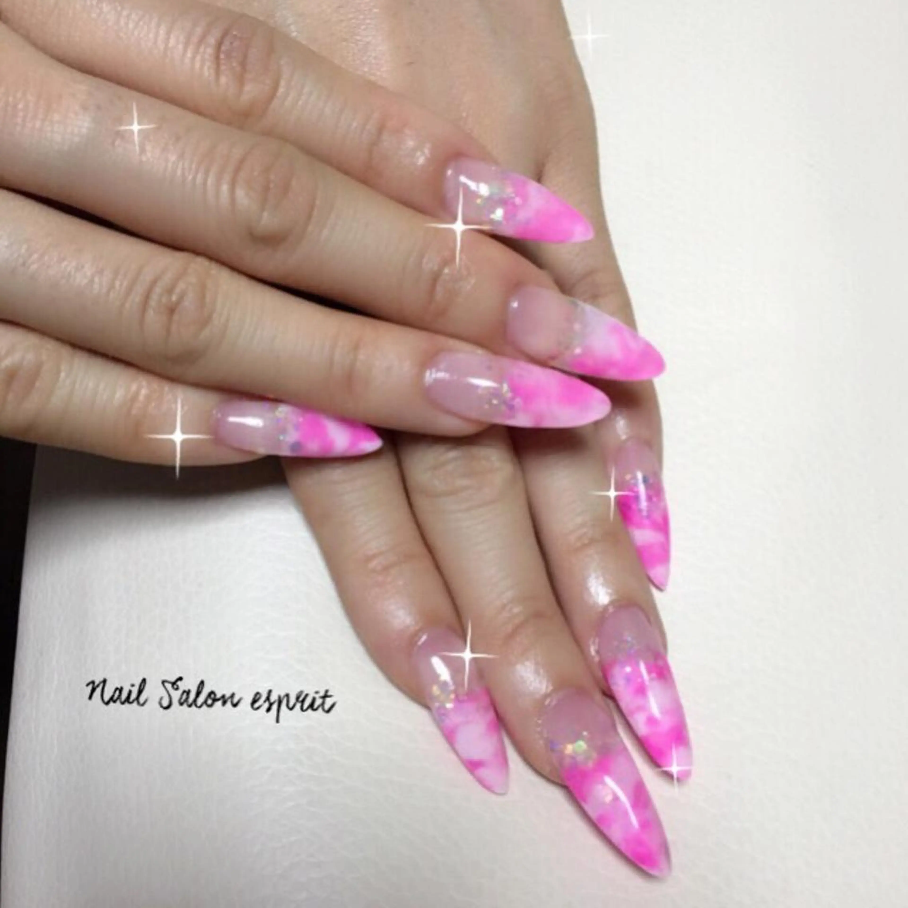 ネイル 大理石ネイル(マーブル) ピンク スカルプネイル ホワイト Nail Salon espritのネイルデザイン