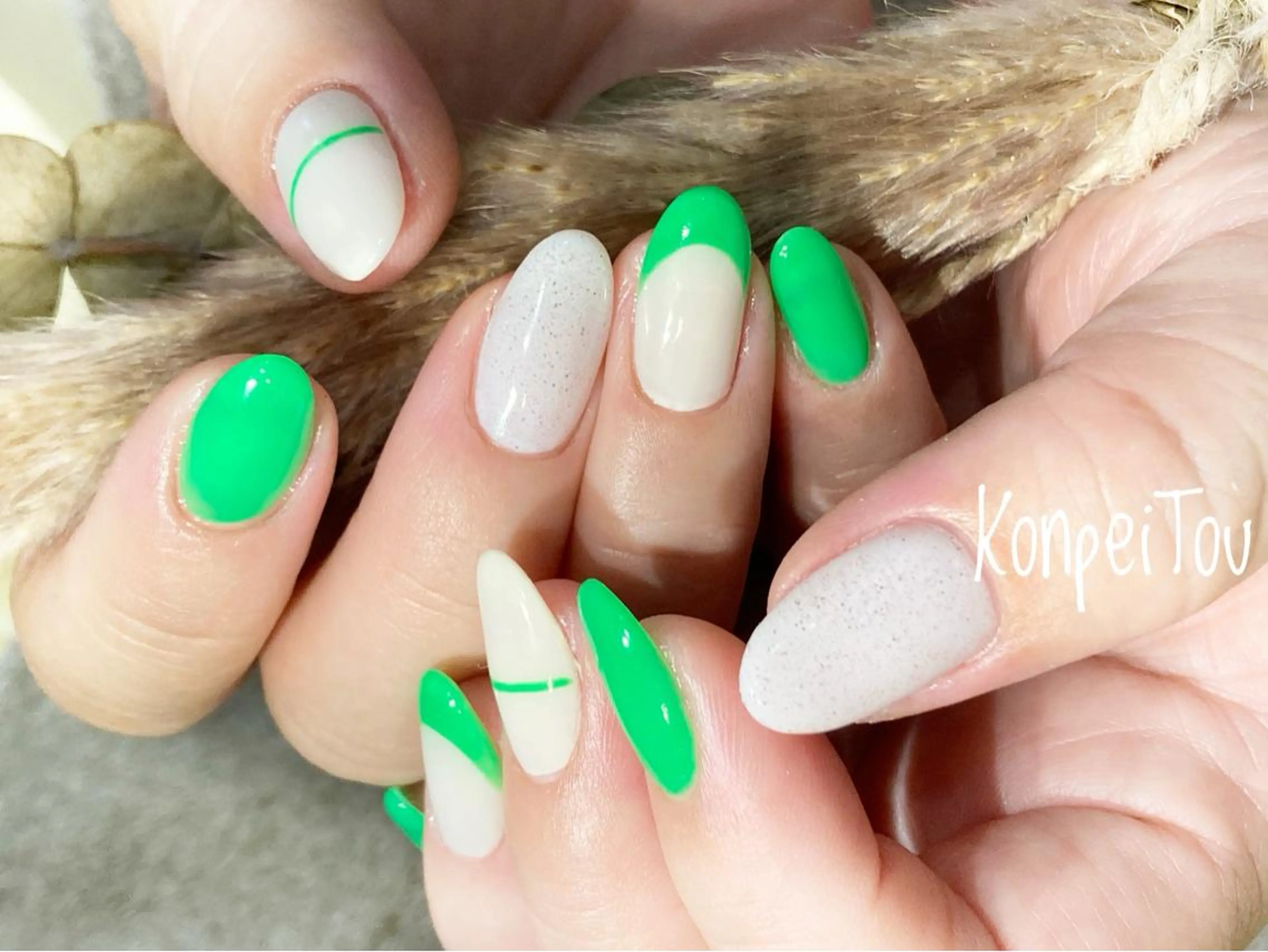 ネイル アートネイル グリーン 持ち込み ハンドネイル おうちのネイルサロン　konpeiTou〜こんぺいとう〜所属・おうちのネイルサロン KonpeiTouのネイルデザイン